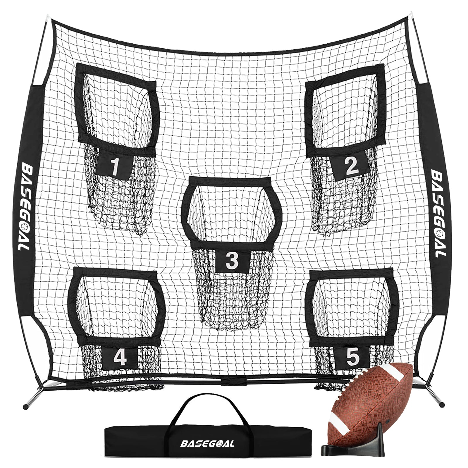 Football Throwing Net with 5 Target Pockets 8x8ft & 7x7ft Options