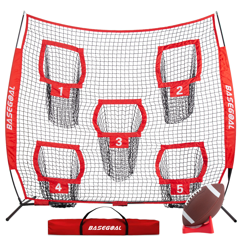 Football Throwing Net with 5 Target Pockets 8x8ft & 7x7ft Options