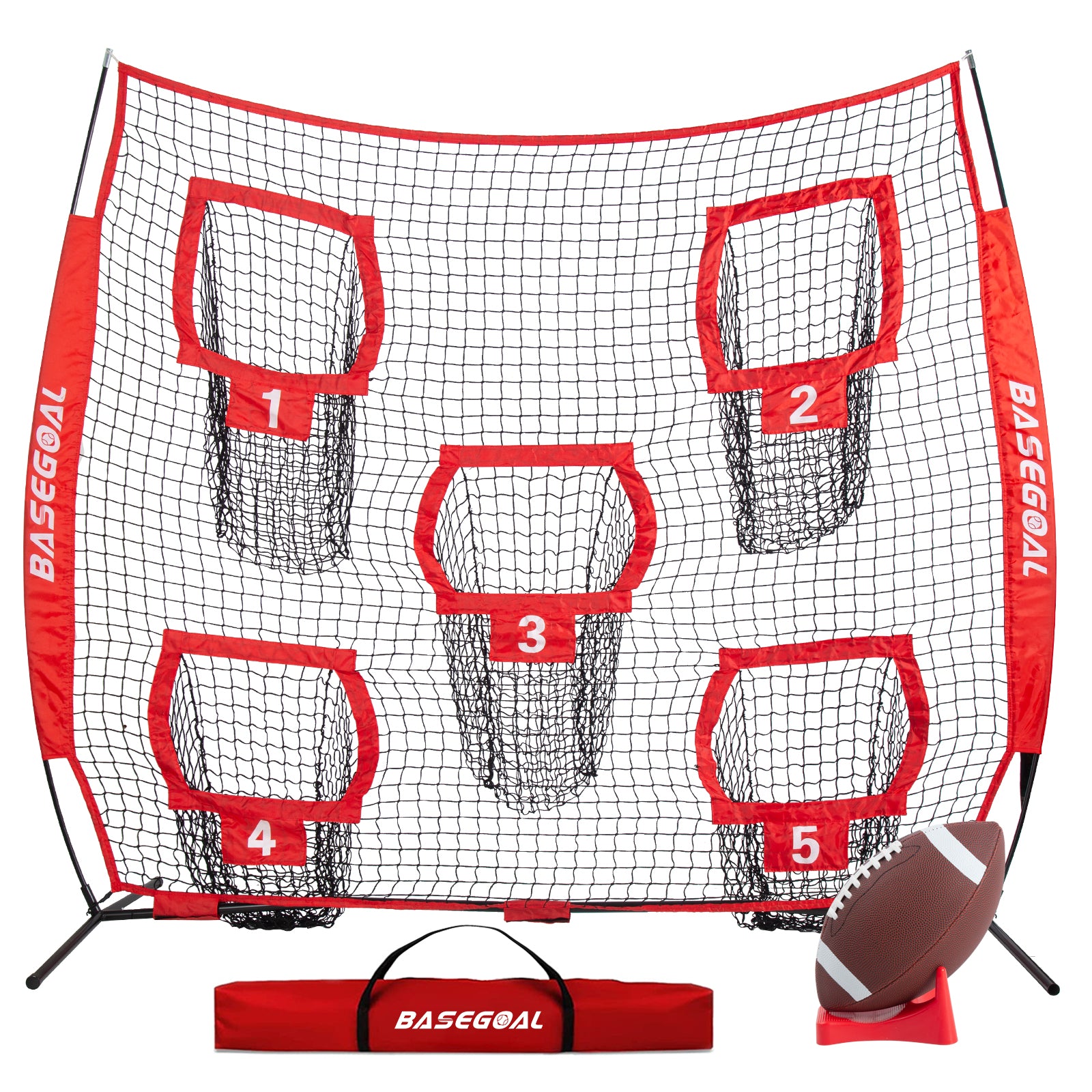 Football Throwing Net with 5 Target Pockets 8x8ft & 7x7ft Options