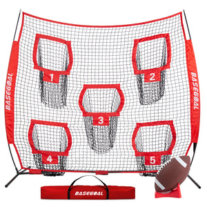 Football Throwing Net with 5 Target Pockets 8x8ft & 7x7ft Options