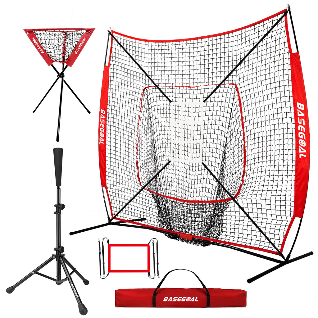 7x7 Baseball & Softball Practice Net Set with Tee, Ball Caddy & Strike Zone