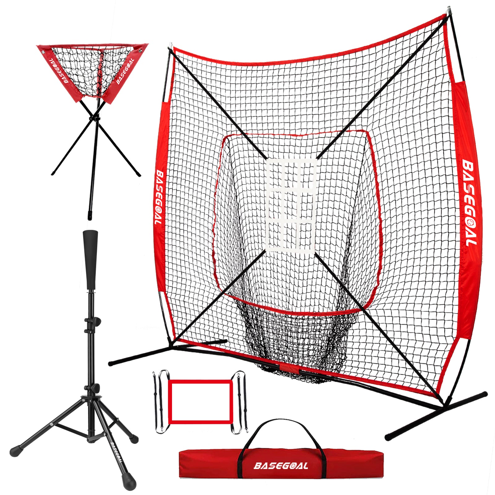 7x7 Baseball & Softball Practice Net Set with Tee, Ball Caddy & Strike Zone