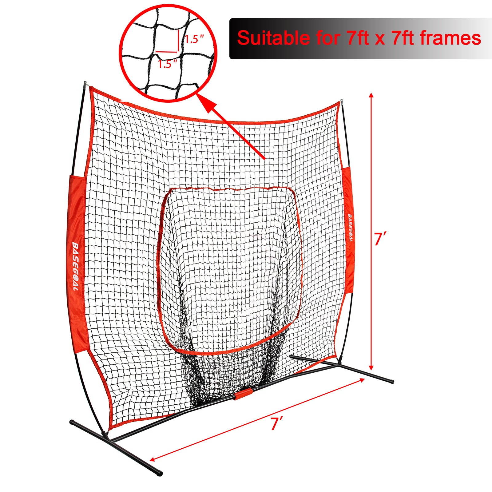 7x7ft Replacement Net for Baseball & Softball – Heavy-Duty Knotless (Net Only)