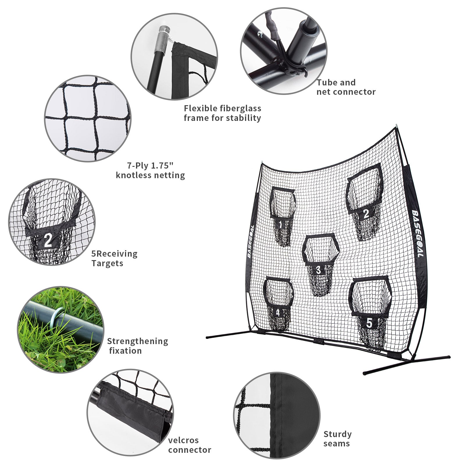 Football Throwing Net with 5 Target Pockets 8x8ft & 7x7ft Options