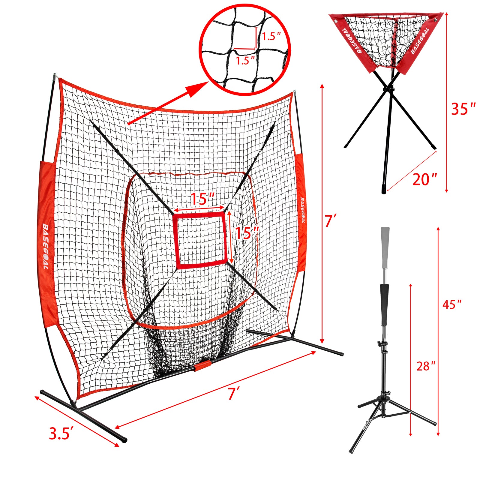 7x7 Baseball & Softball Practice Net Set with Tee, Ball Caddy & Strike Zone