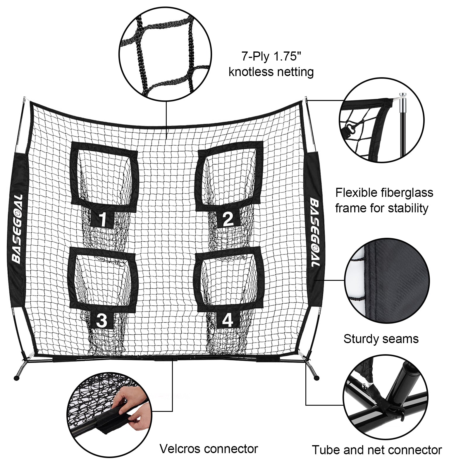 6x6ft Football Throwing Net with 4 Target Pockets