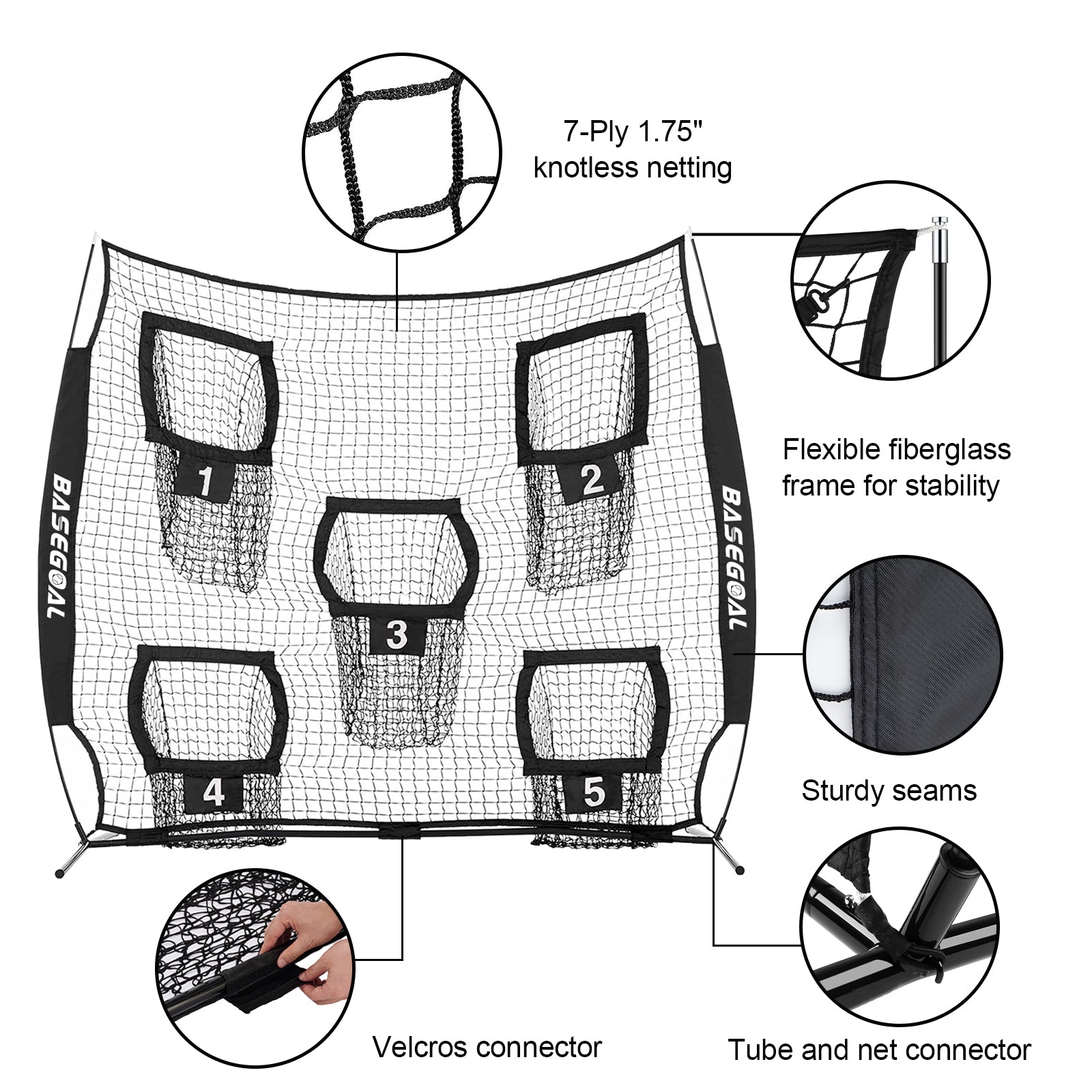 Football Throwing Net with 5 Target Pockets 8x8ft & 7x7ft Options