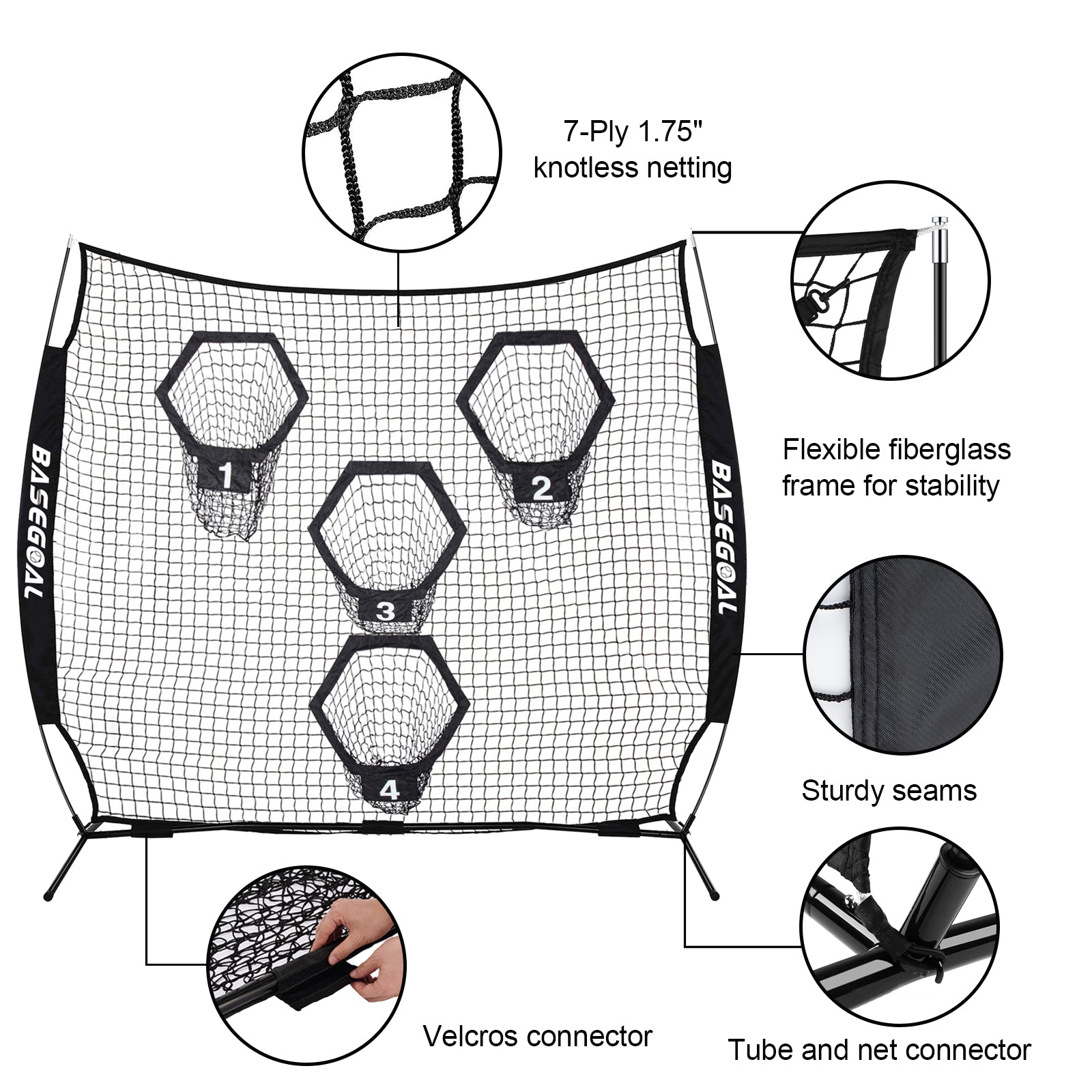 8x8ft Football Throwing Net with 4 Target Pockets