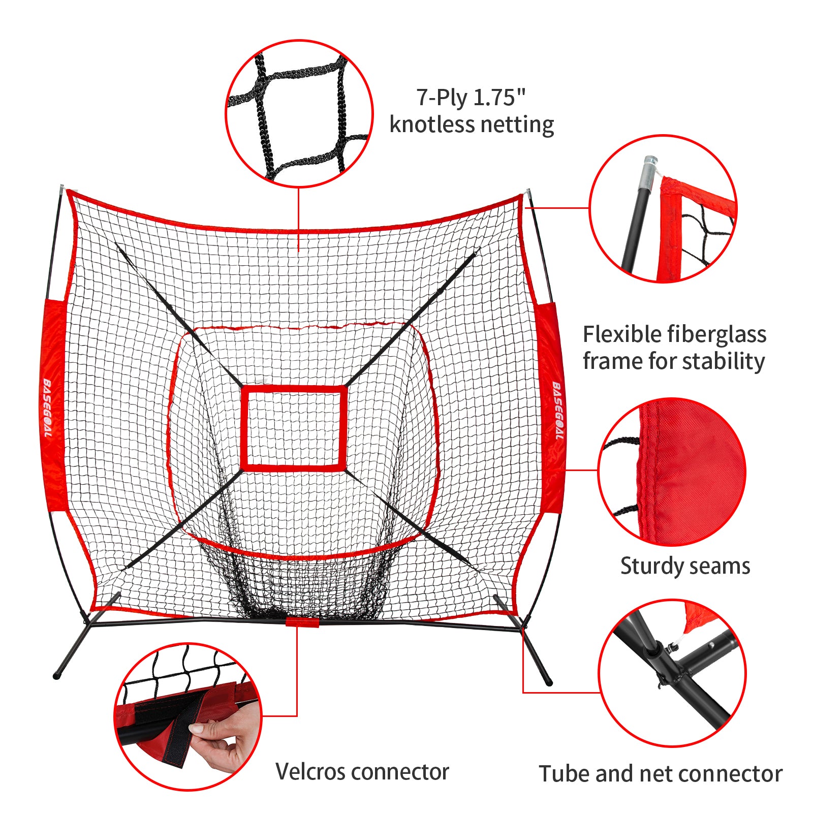 7x7 Baseball & Softball Practice Net Set with Tee, Ball Caddy & Strike Zone