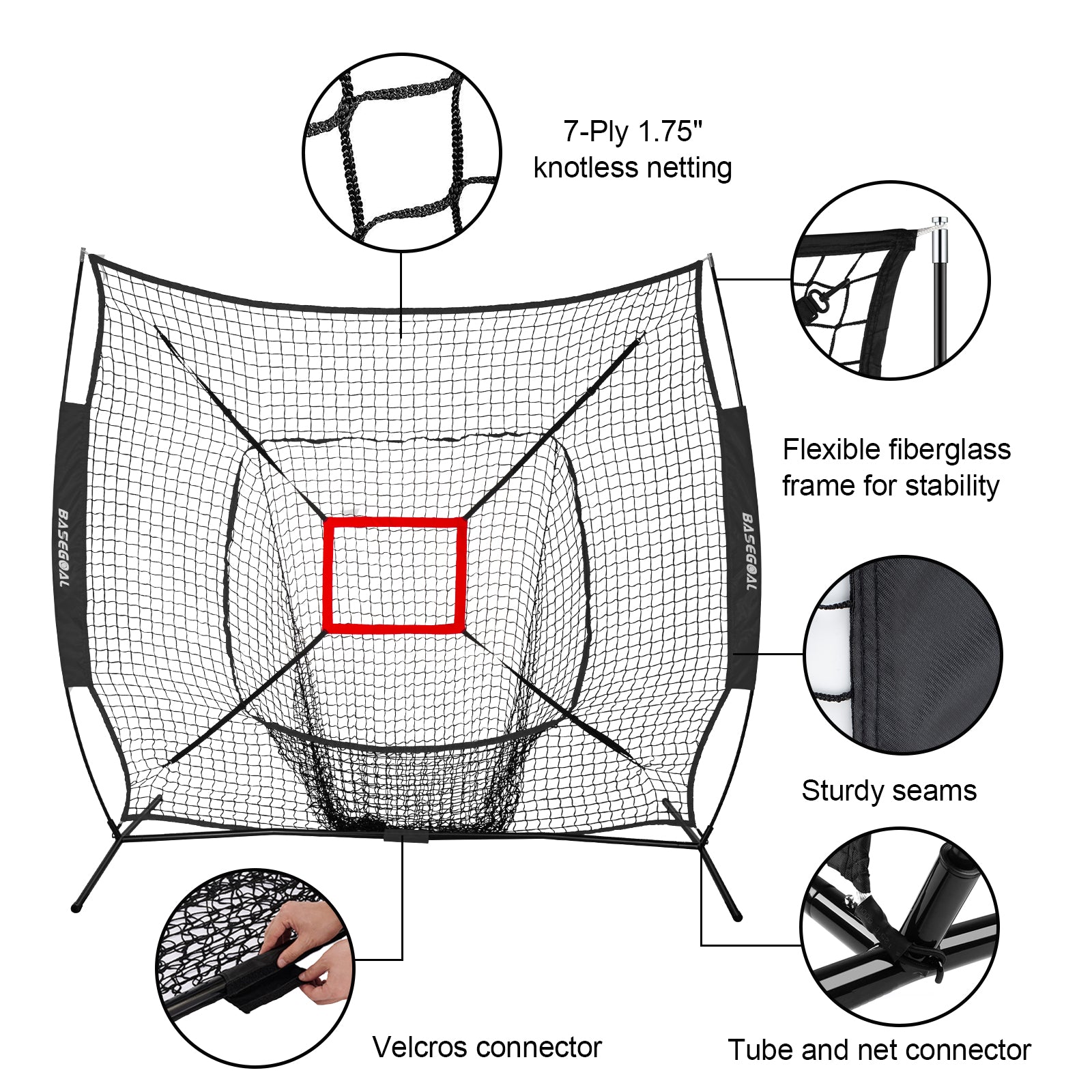 7x7 Baseball & Softball Practice Net with Backstop and Strike Zone