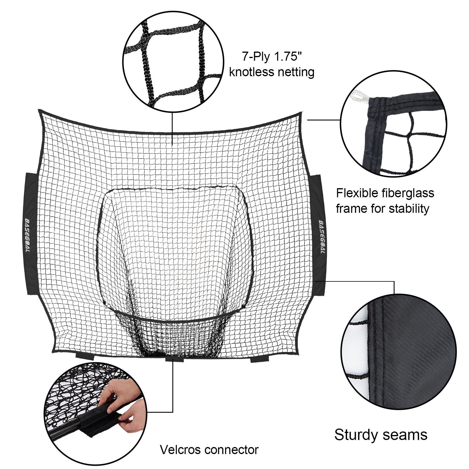 7x7ft Replacement Net for Baseball & Softball – Heavy-Duty Knotless (Net Only)