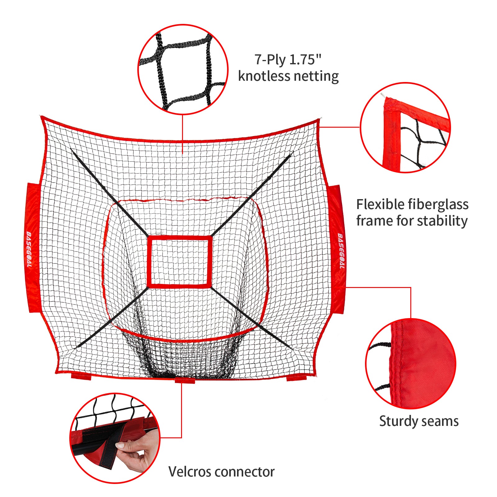 7x7ft Replacement Net for Baseball & Softball – Heavy-Duty Knotless (Net Only) Color