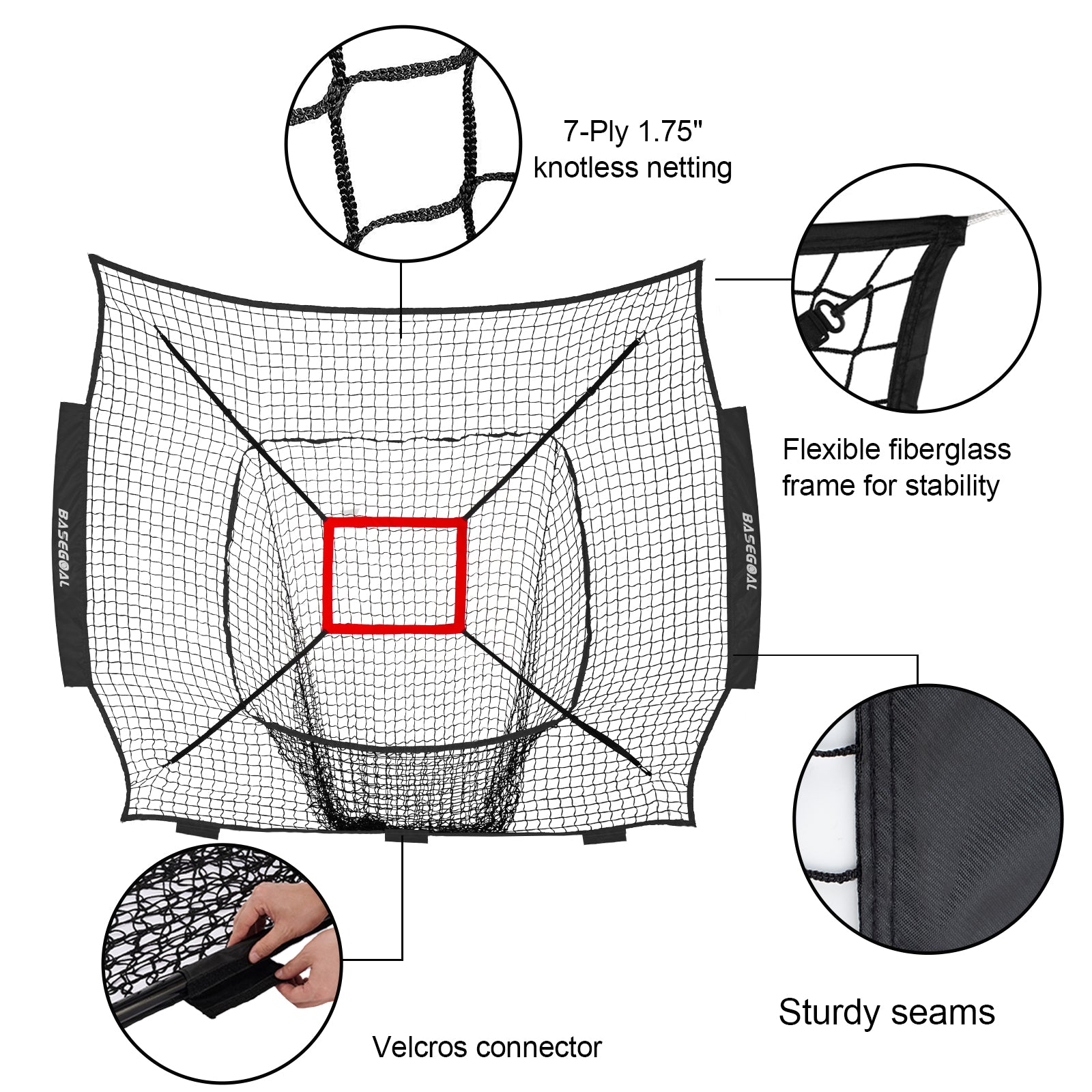 7x7ft Replacement Net for Baseball & Softball – Heavy-Duty Knotless (Net Only) Color