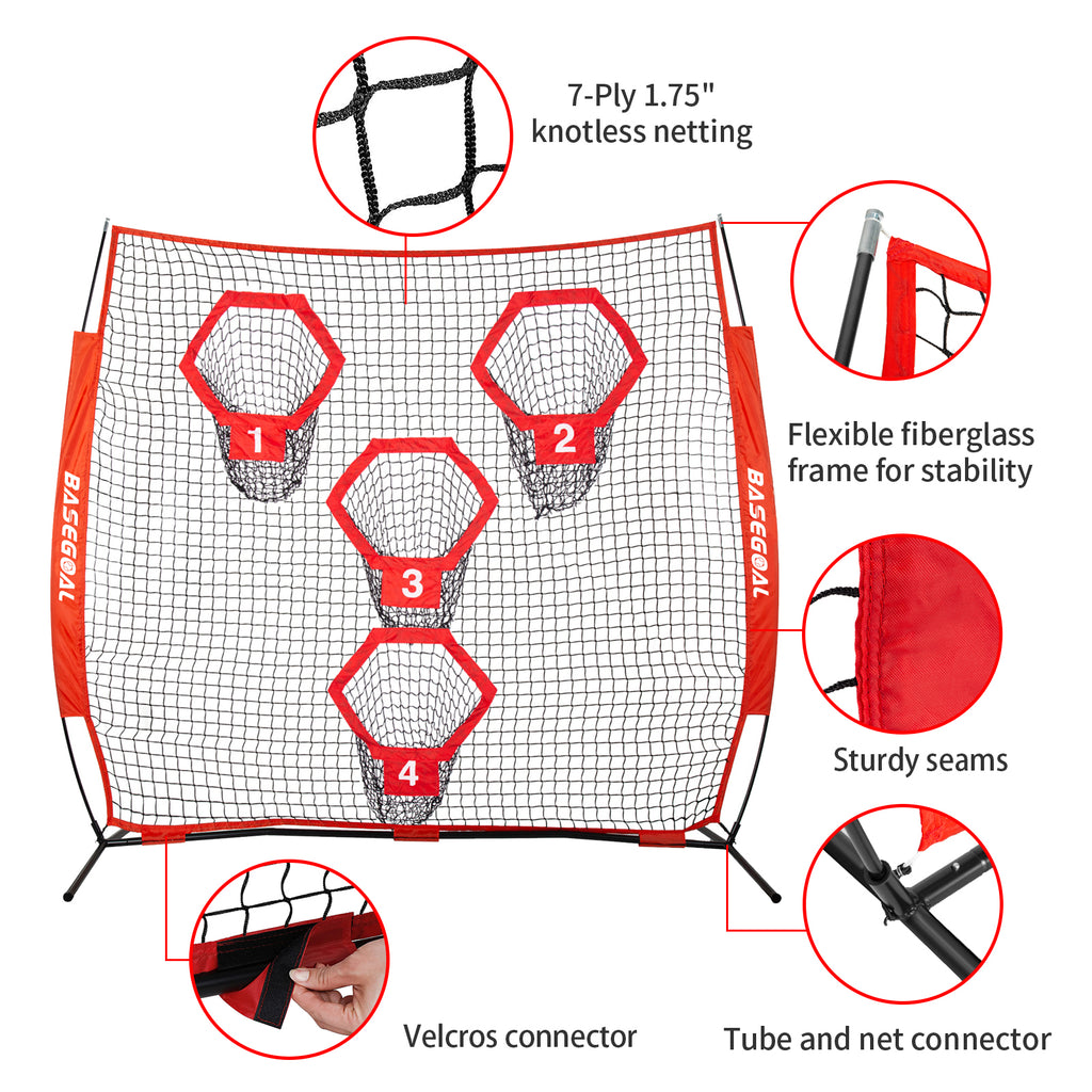 8x8ft Football Throwing Net with 4 Target Pockets
