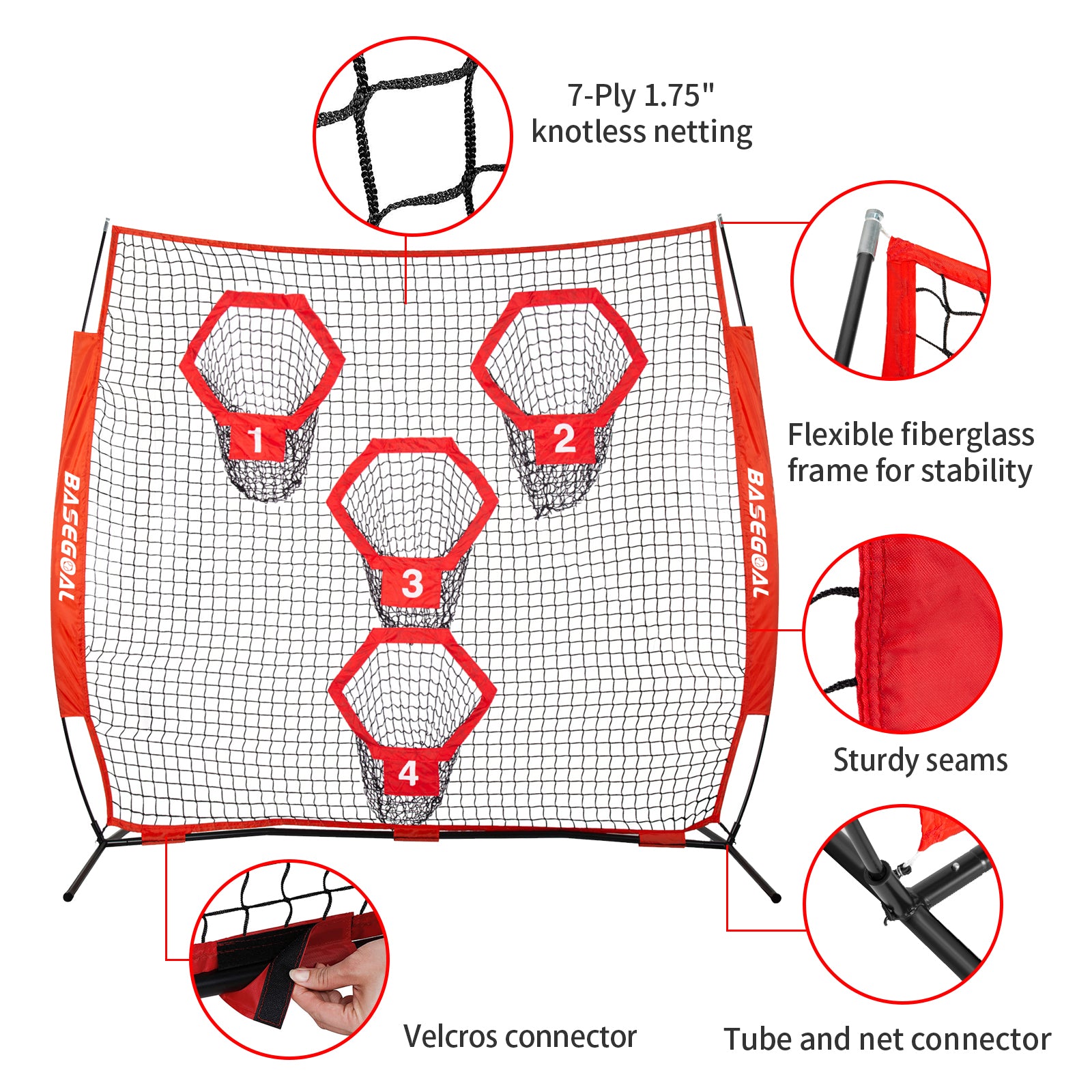 8x8ft Football Throwing Net with 4 Target Pockets