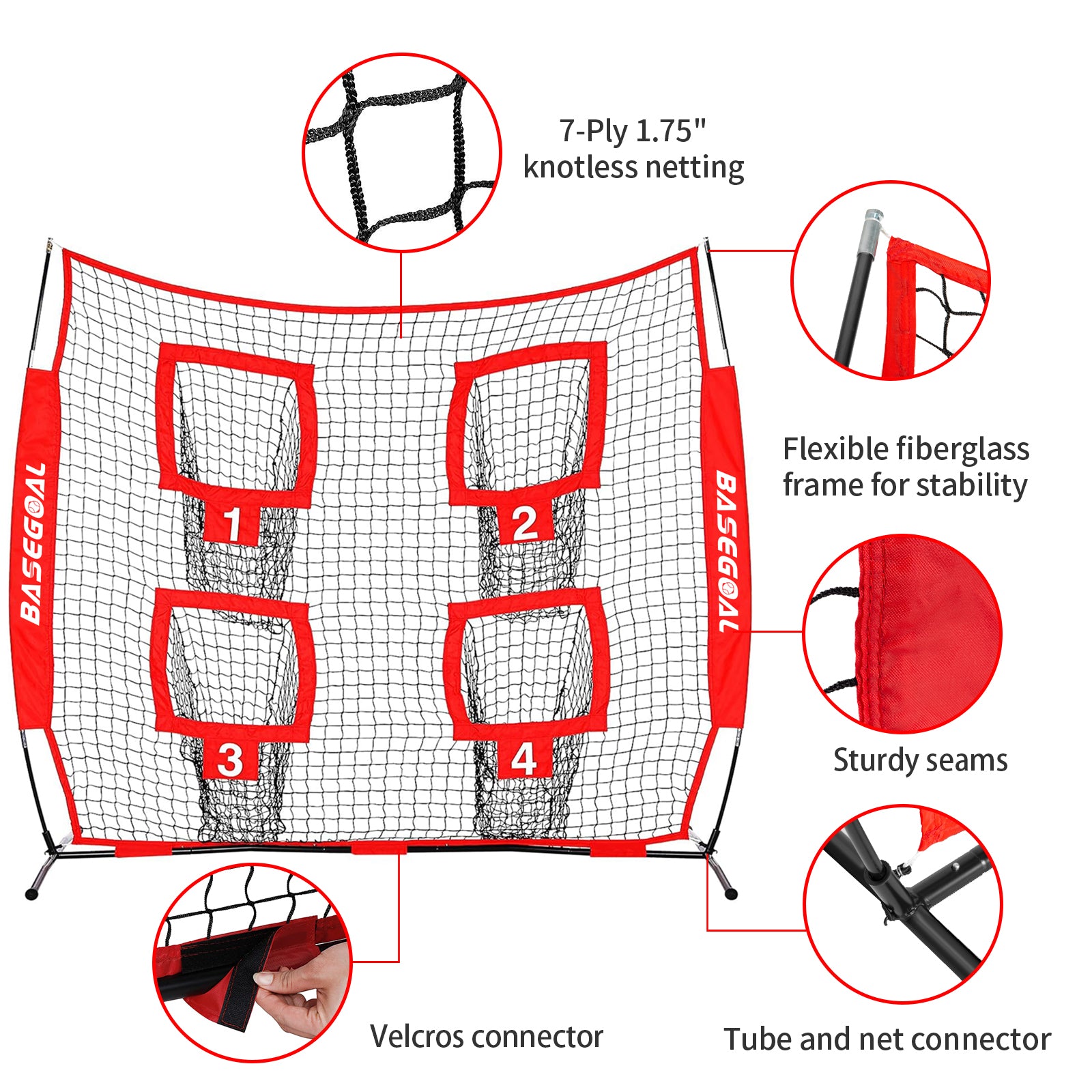 6x6ft Football Throwing Net with 4 Target Pockets