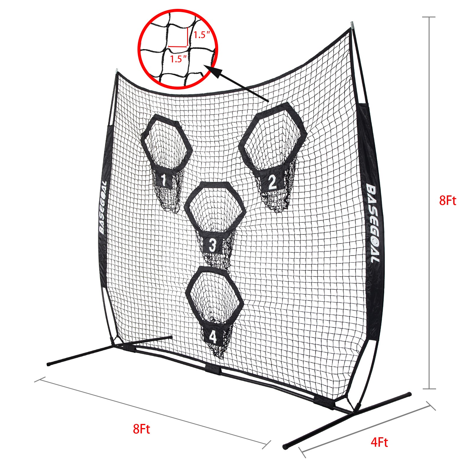 8x8ft Football Throwing Net with 4 Target Pockets