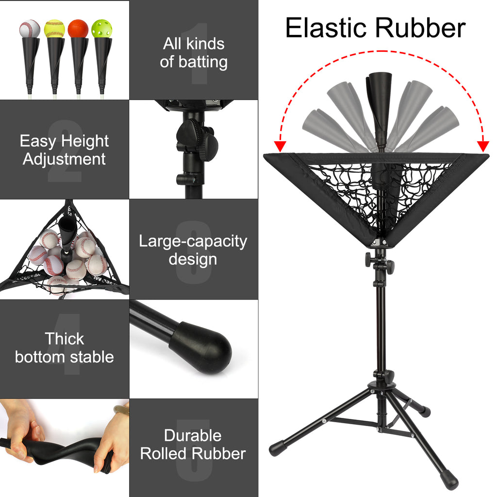 17‘’Portable Batting Tee with Baseball Caddy