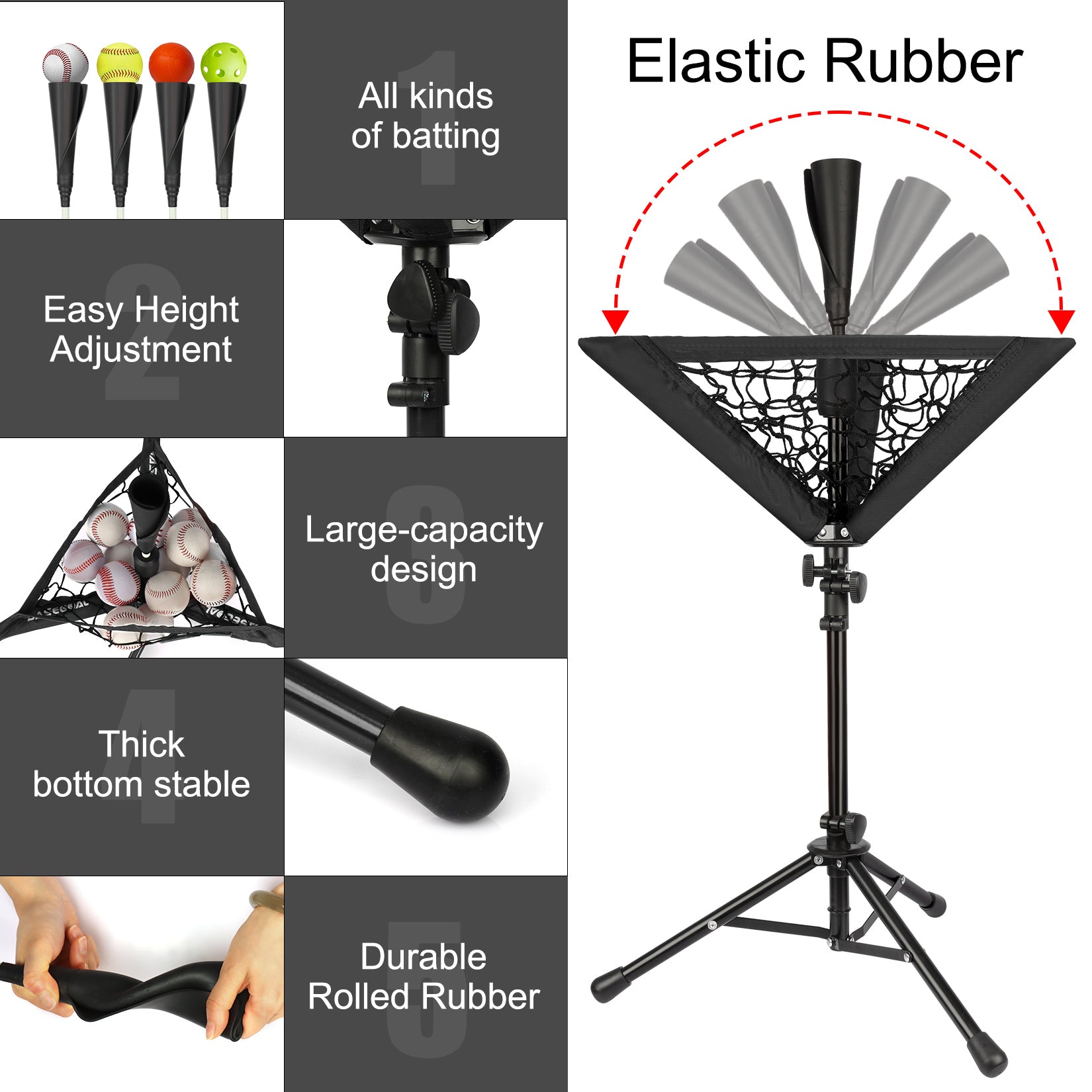 17‘’Portable Batting Tee with Baseball Caddy