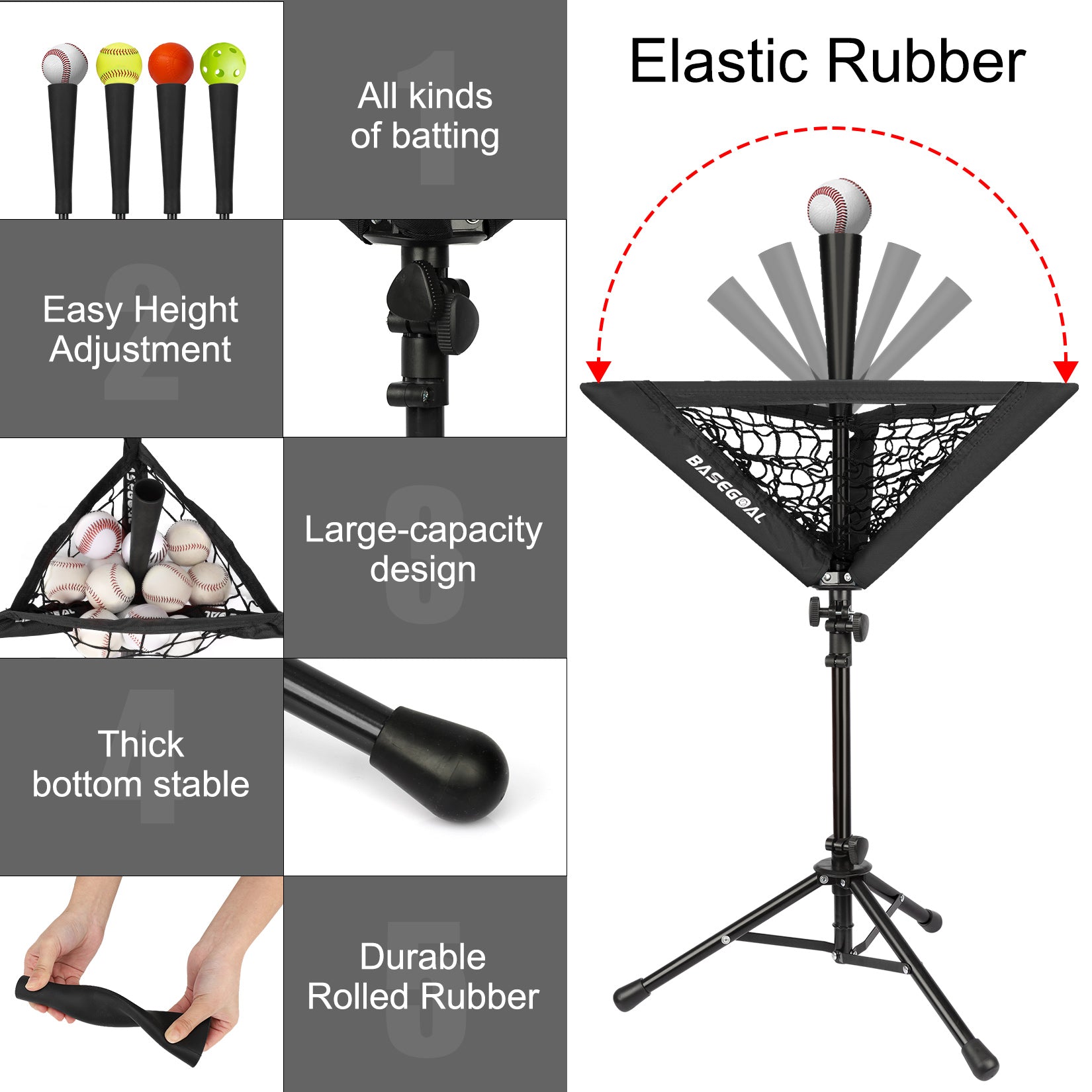 17‘’Portable Batting Tee with Baseball Caddy