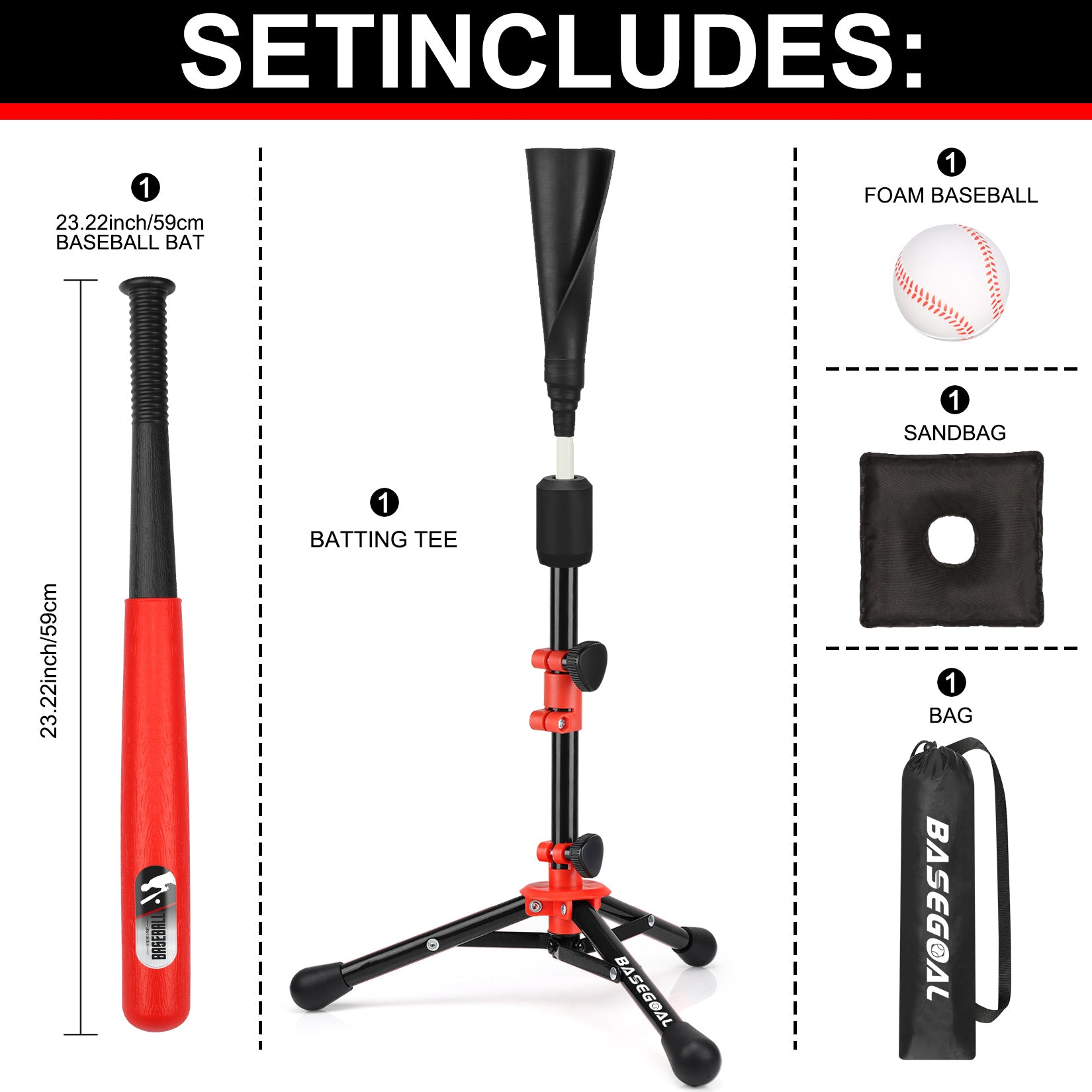 Adjustable Youth Batting Tee Set – T-Ball & Softball for Kids | Free Sandbag Included