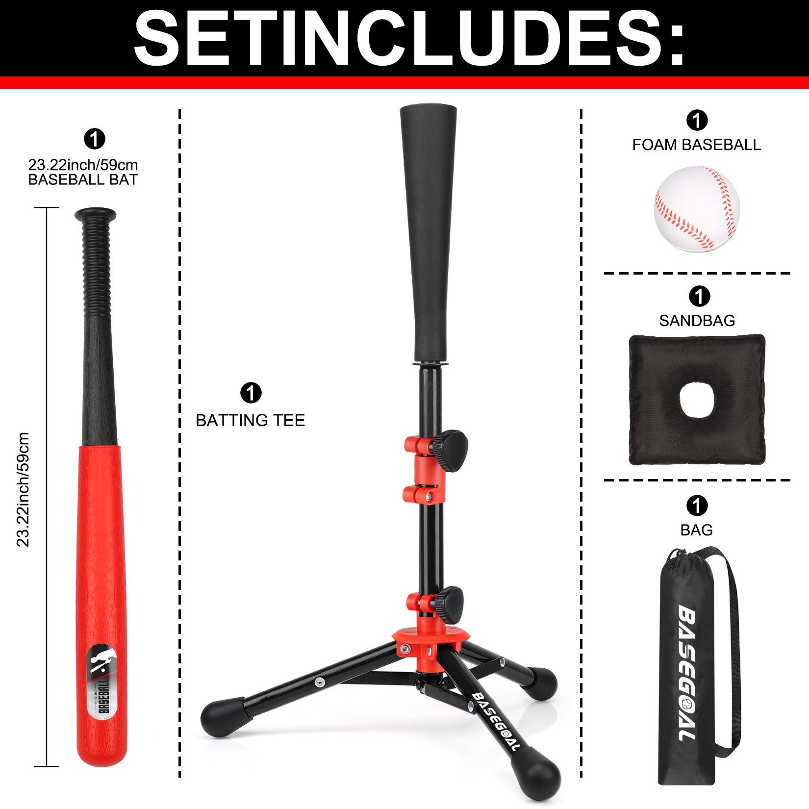 Adjustable Youth Batting Tee Set – T-Ball & Softball for Kids | Free Sandbag Included