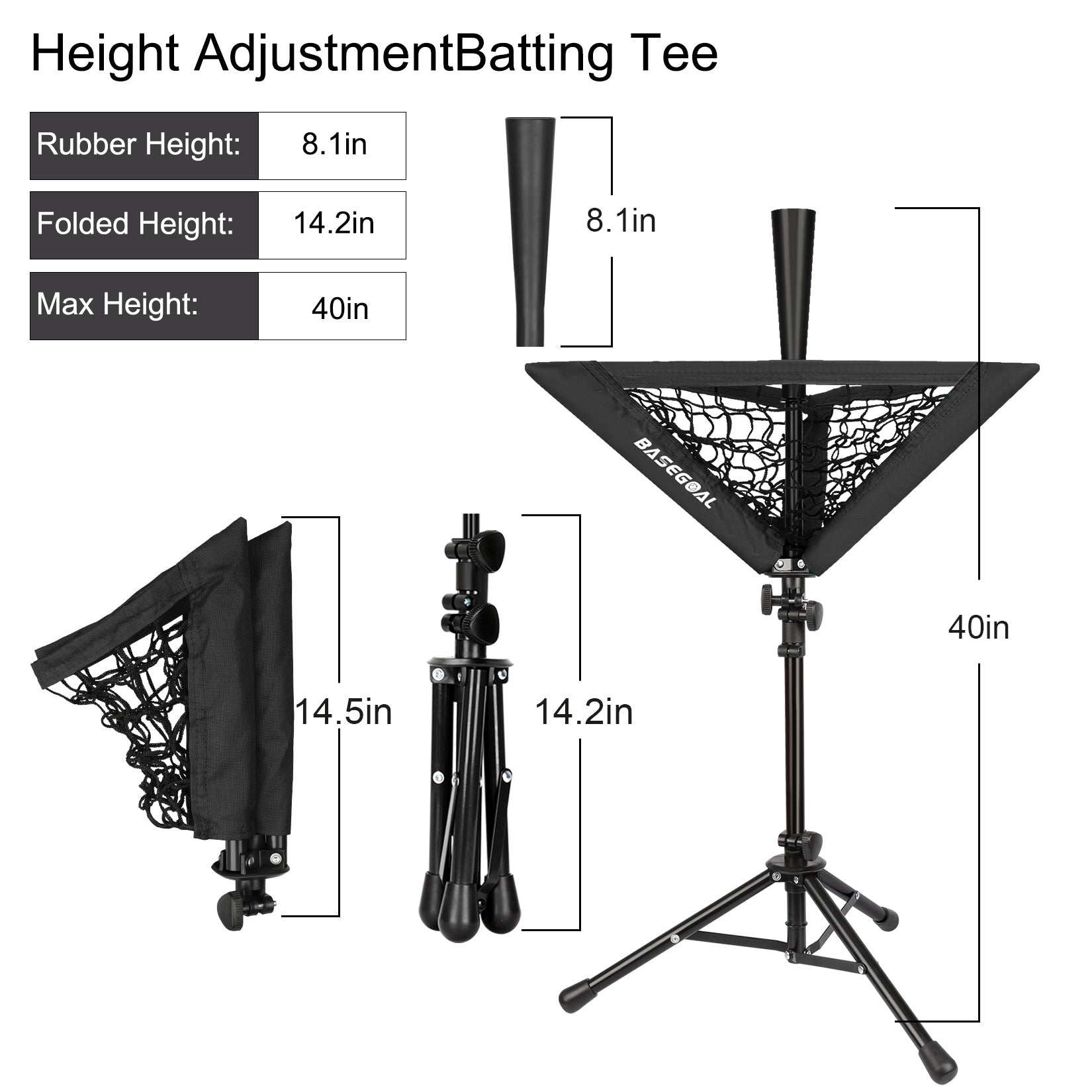 17‘’Portable Batting Tee with Baseball Caddy