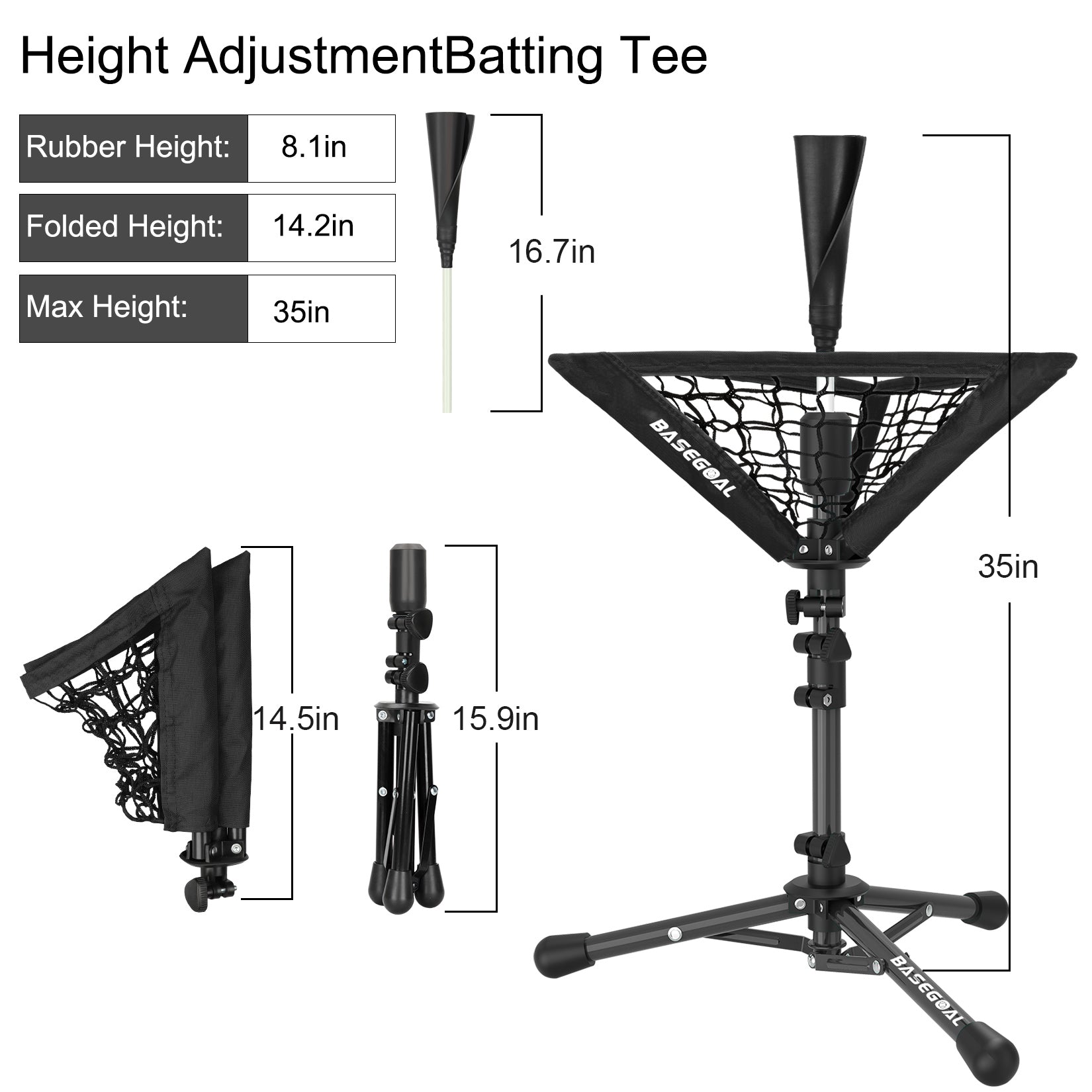 14.6" Portable Tee Ball Set for Kids – Adjustable Tee with Carry Bag & Caddy