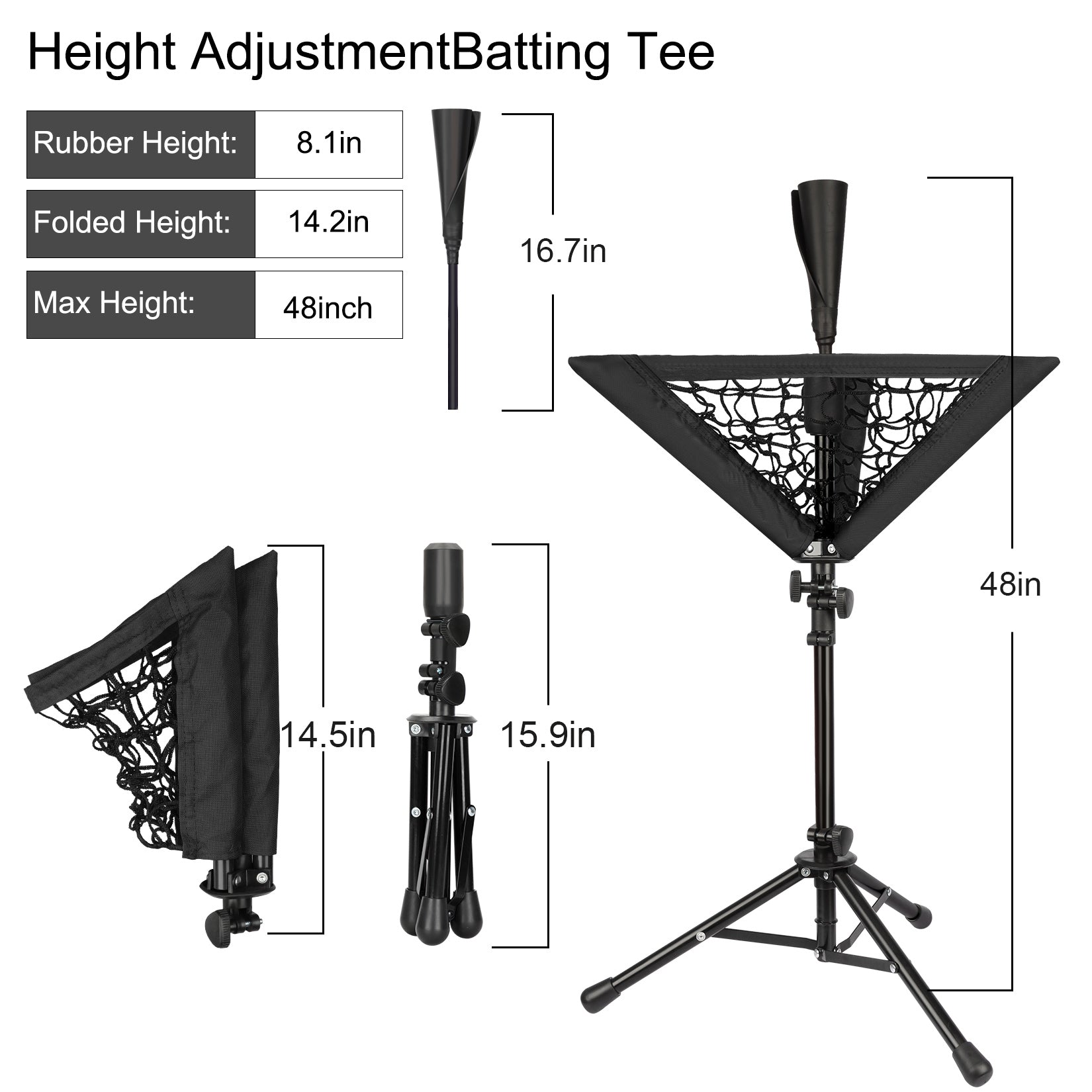 17‘’Portable Batting Tee with Baseball Caddy