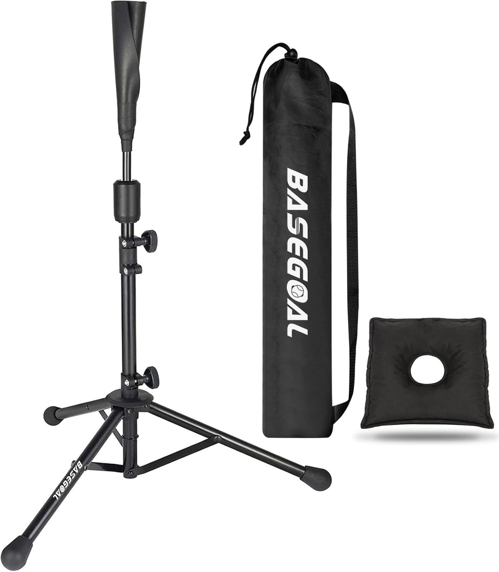 Adjustable Baseball & Softball Batting Tee – Tripod Stand with Rubber Top & Carry Bag