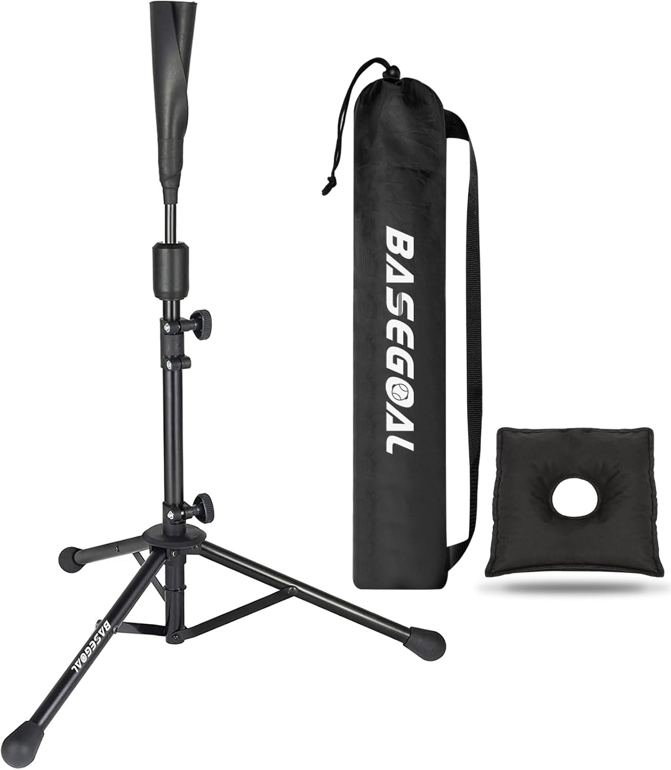 Adjustable Baseball & Softball Batting Tee – Tripod Stand with Rubber Top & Carry Bag