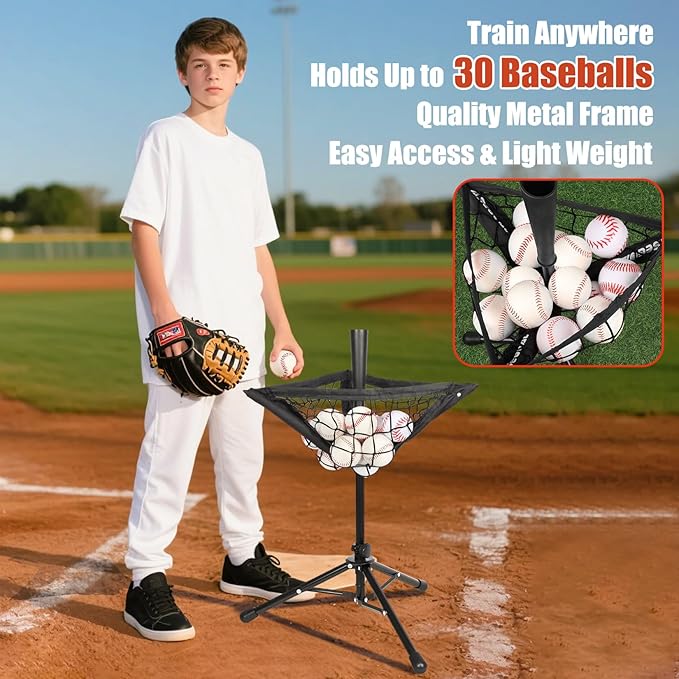 17‘’Portable Batting Tee with Baseball Caddy
