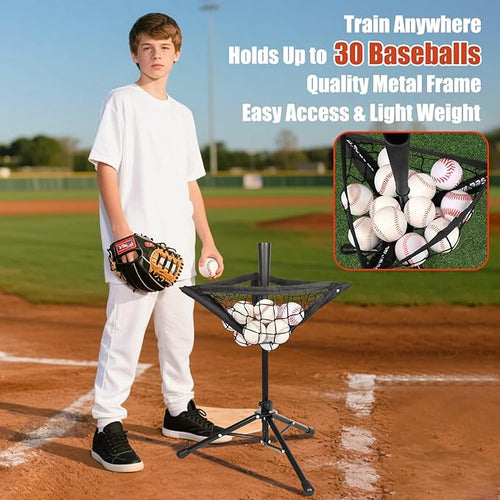 17‘’Portable Batting Tee with Baseball Caddy