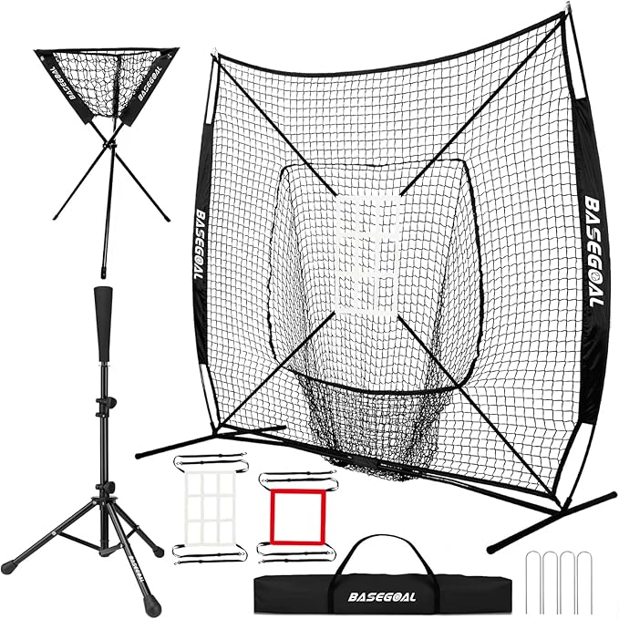7x7 Baseball & Softball Practice Net Set with Tee, Ball Caddy & Strike Zone