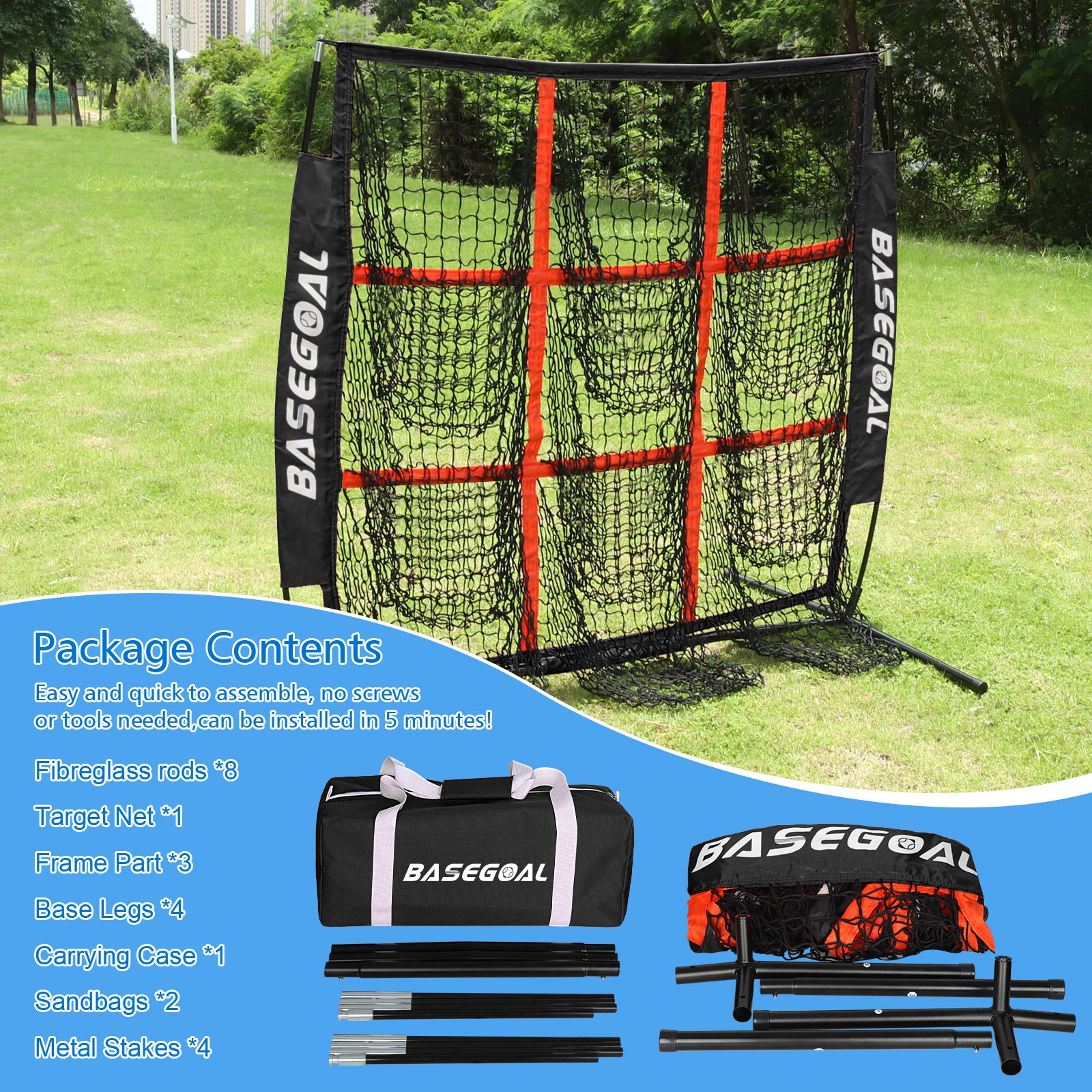4'x4' Baseball Pitching Target Net with 9 Pockets