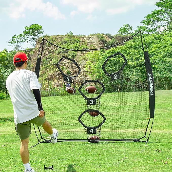 8x8ft Football Throwing Net with 4 Target Pockets