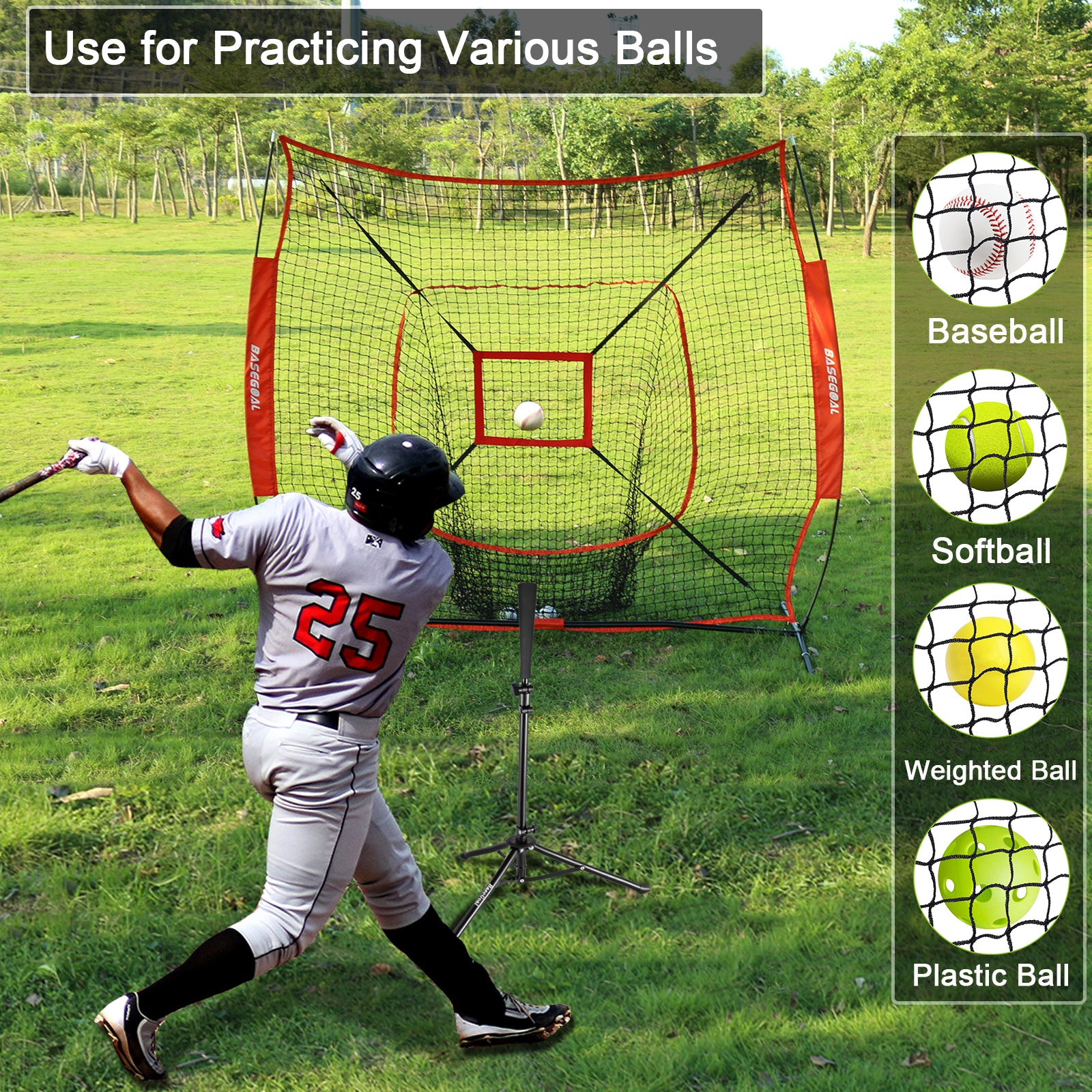 7x7 Baseball & Softball Practice Net Set with Tee, Ball Caddy & Strike Zone
