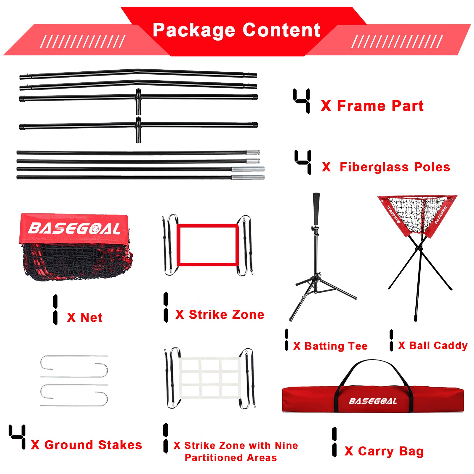 7x7 Baseball & Softball Practice Net Set with Tee, Ball Caddy & Strike Zone