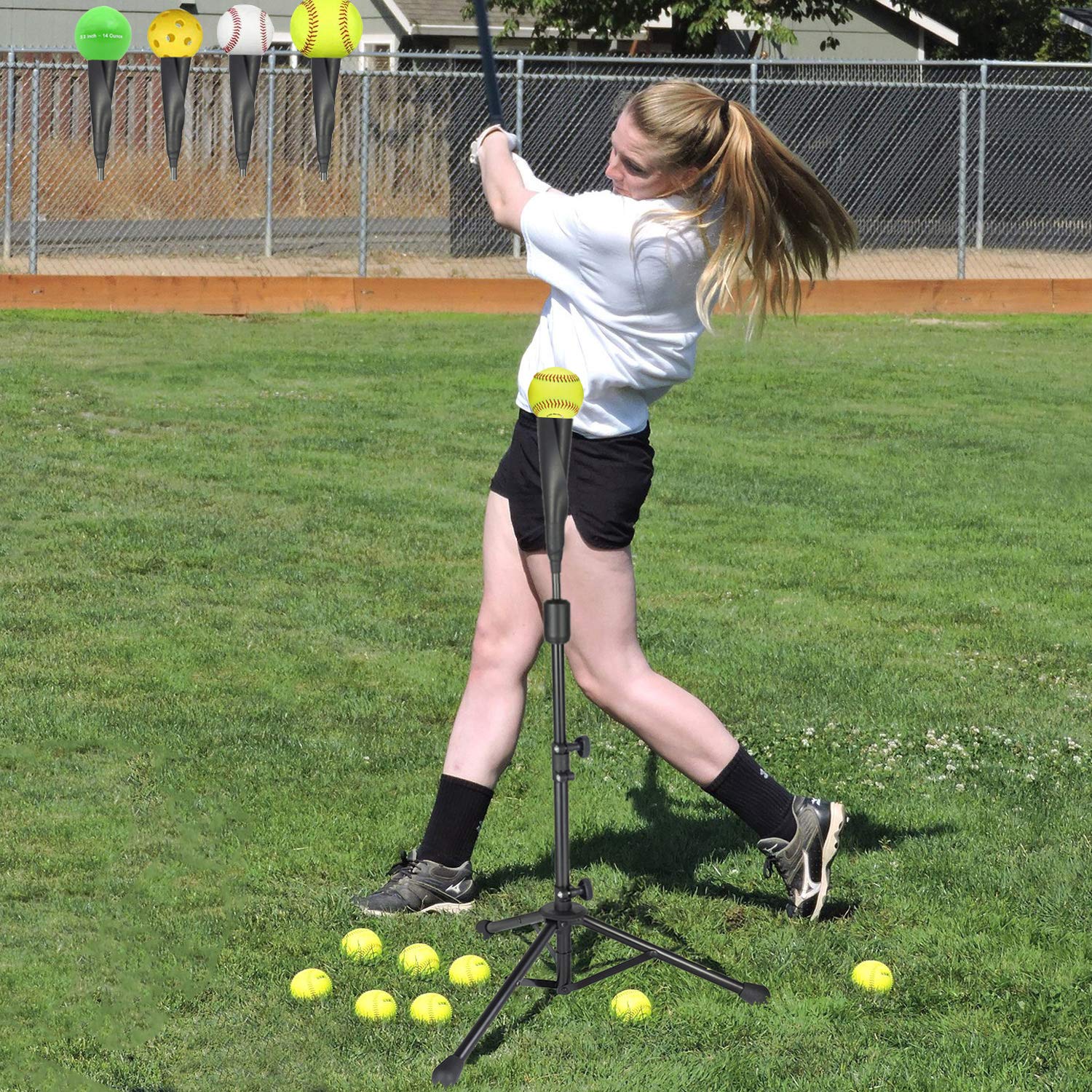 Adjustable Baseball & Softball Batting Tee – Tripod Stand with Rubber Top & Carry Bag