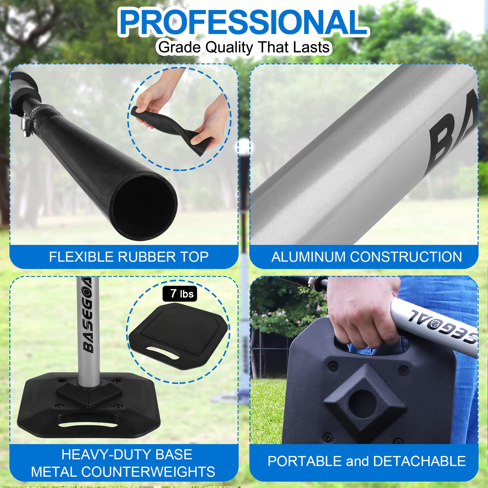 Adjustable Baseball & Softball Batting Tee with Heavy-Duty Base and Flexible Rubber Top