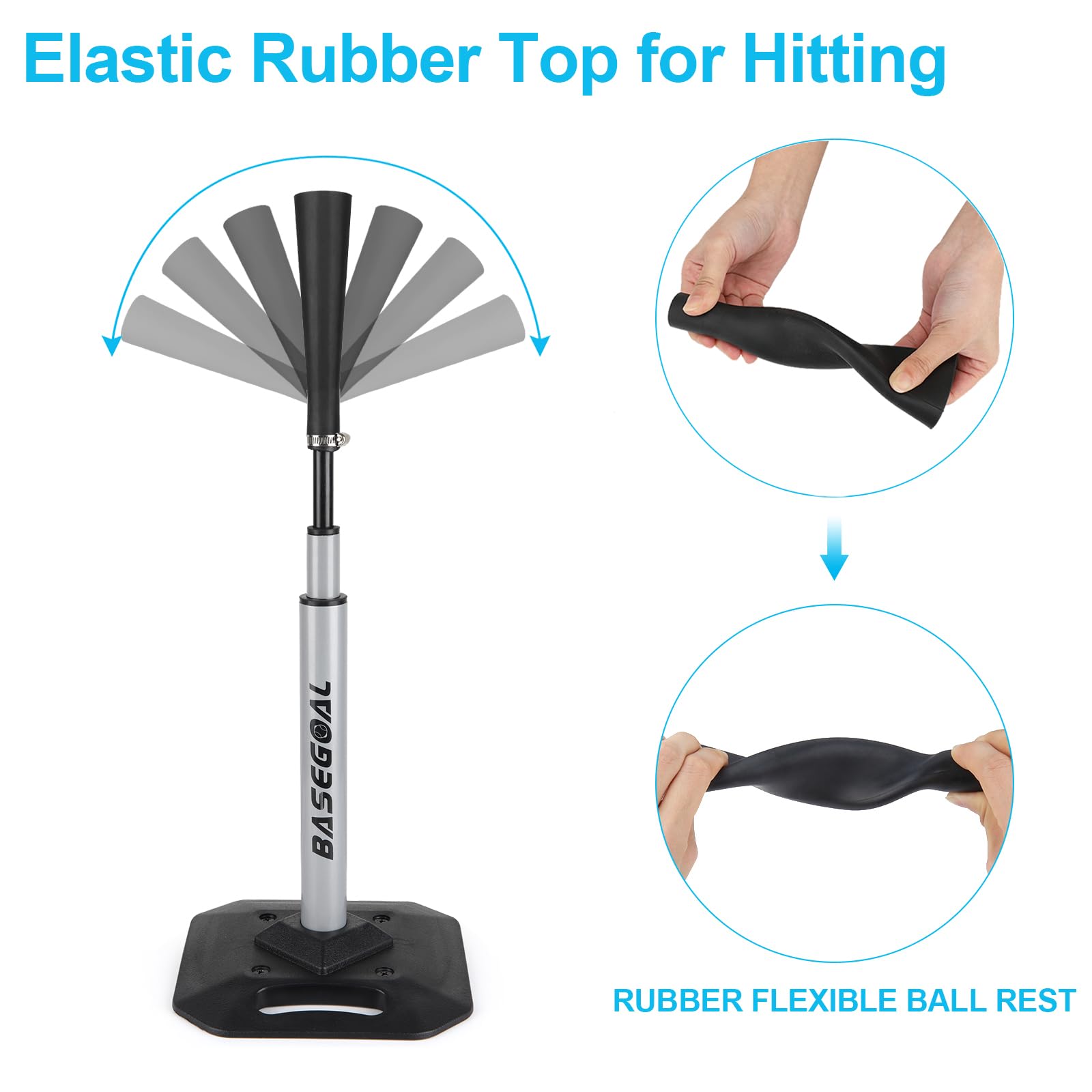 Adjustable Baseball & Softball Batting Tee with Heavy-Duty Base and Flexible Rubber Top