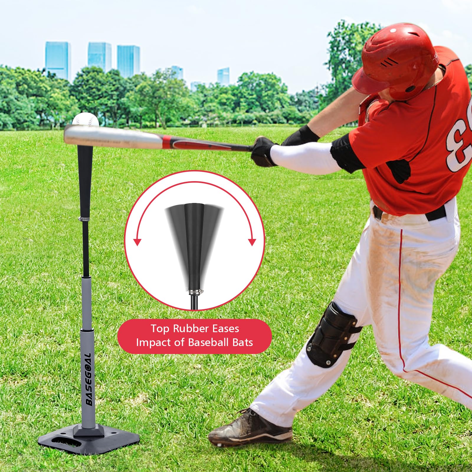 Adjustable Baseball & Softball Batting Tee with Heavy-Duty Base and Flexible Rubber Top