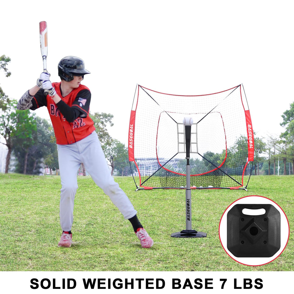 Adjustable Baseball & Softball Batting Tee with Heavy-Duty Base and Flexible Rubber Top