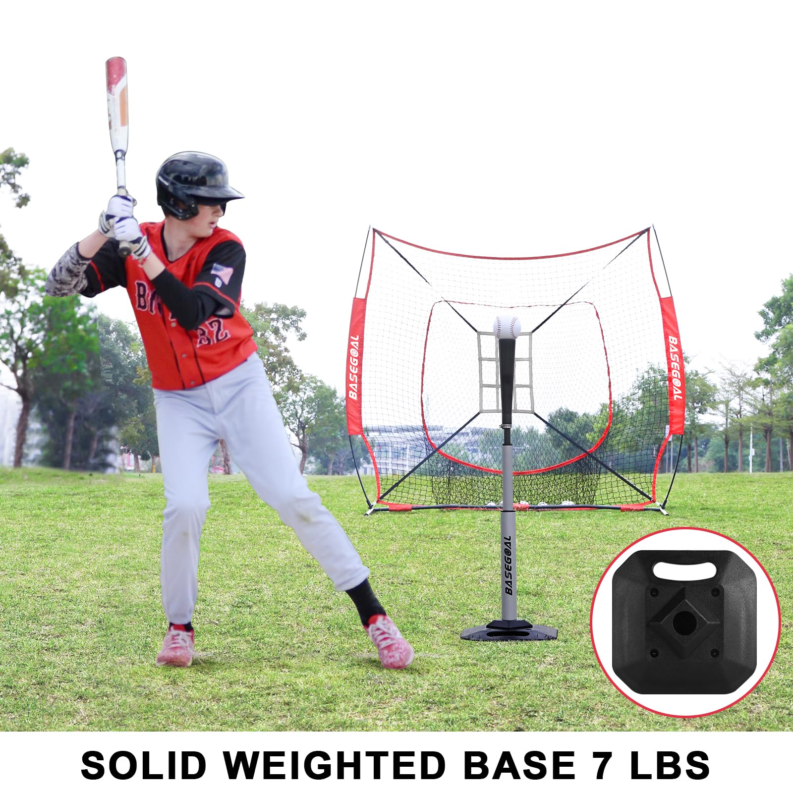 Adjustable Baseball & Softball Batting Tee with Heavy-Duty Base and Flexible Rubber Top