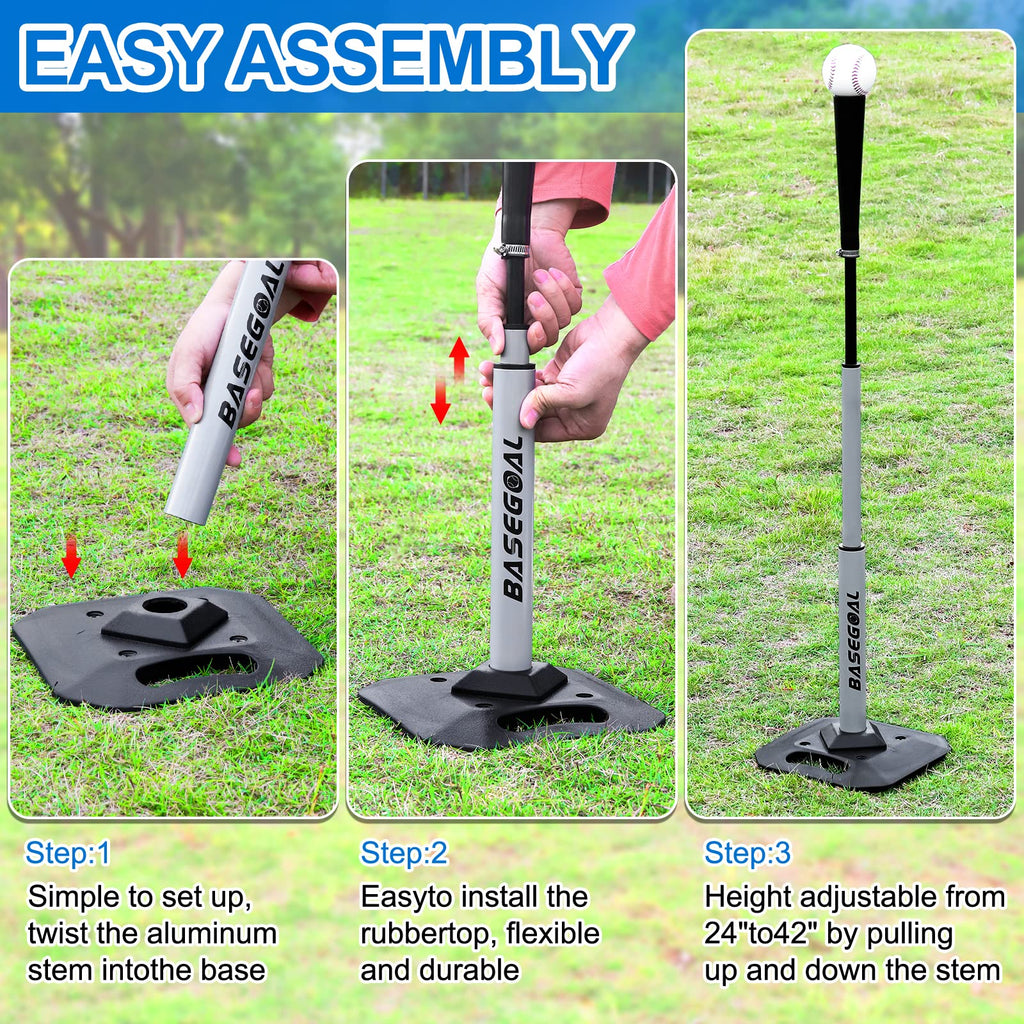 Adjustable Baseball & Softball Batting Tee with Heavy-Duty Base and Flexible Rubber Top