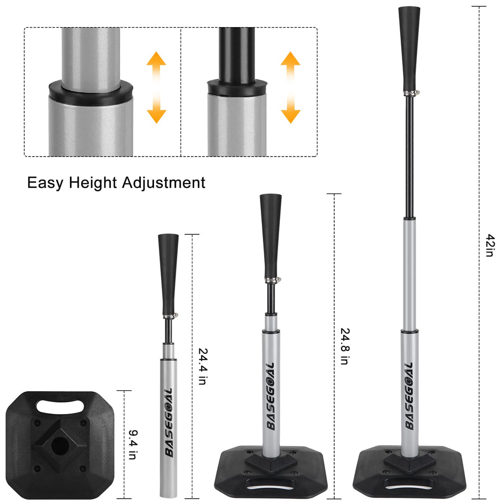 Adjustable Baseball & Softball Batting Tee with Heavy-Duty Base and Flexible Rubber Top
