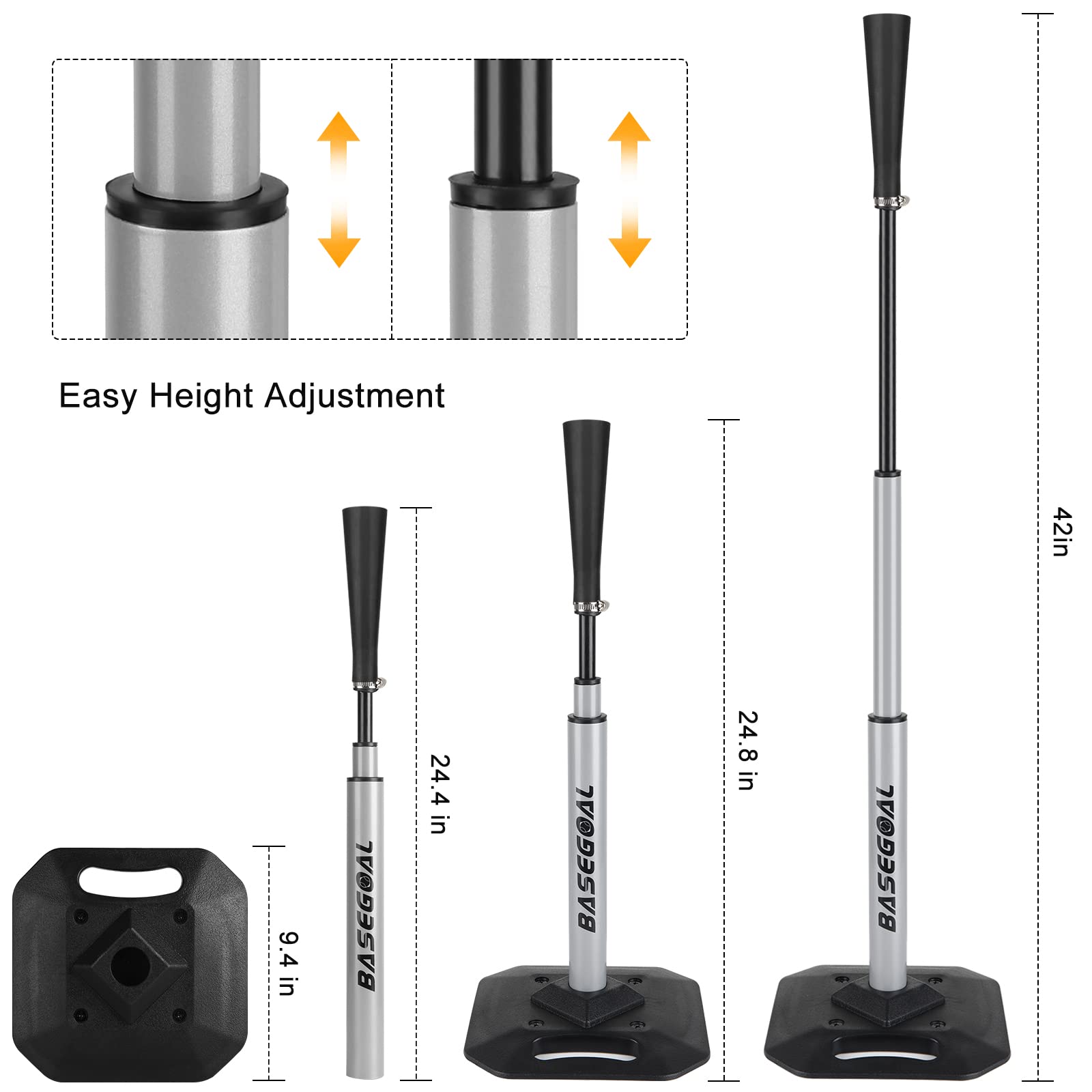 Adjustable Baseball & Softball Batting Tee with Heavy-Duty Base and Flexible Rubber Top