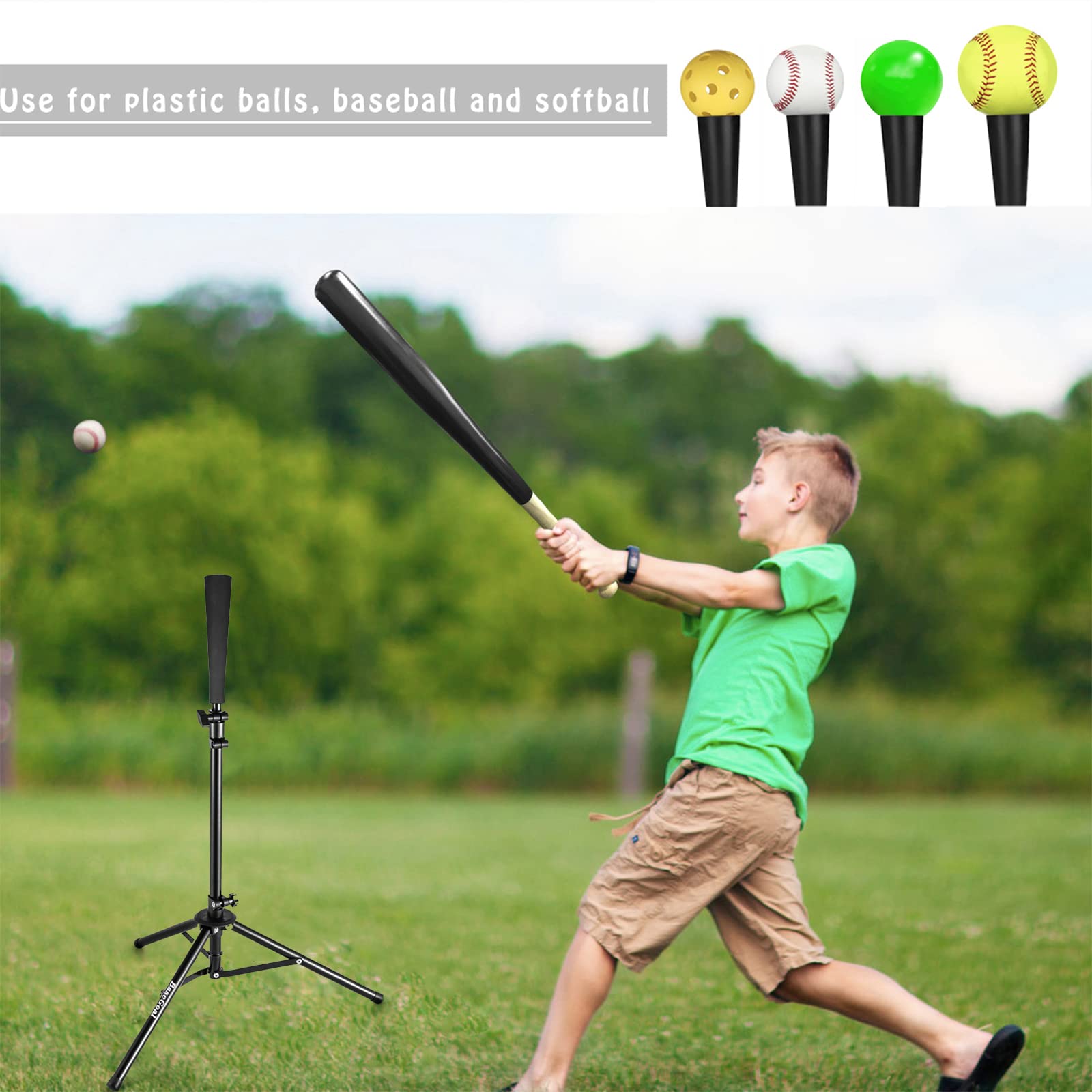 Adjustable Baseball & Softball Batting Tee – Tripod Stand with Rubber Top & Carry Bag