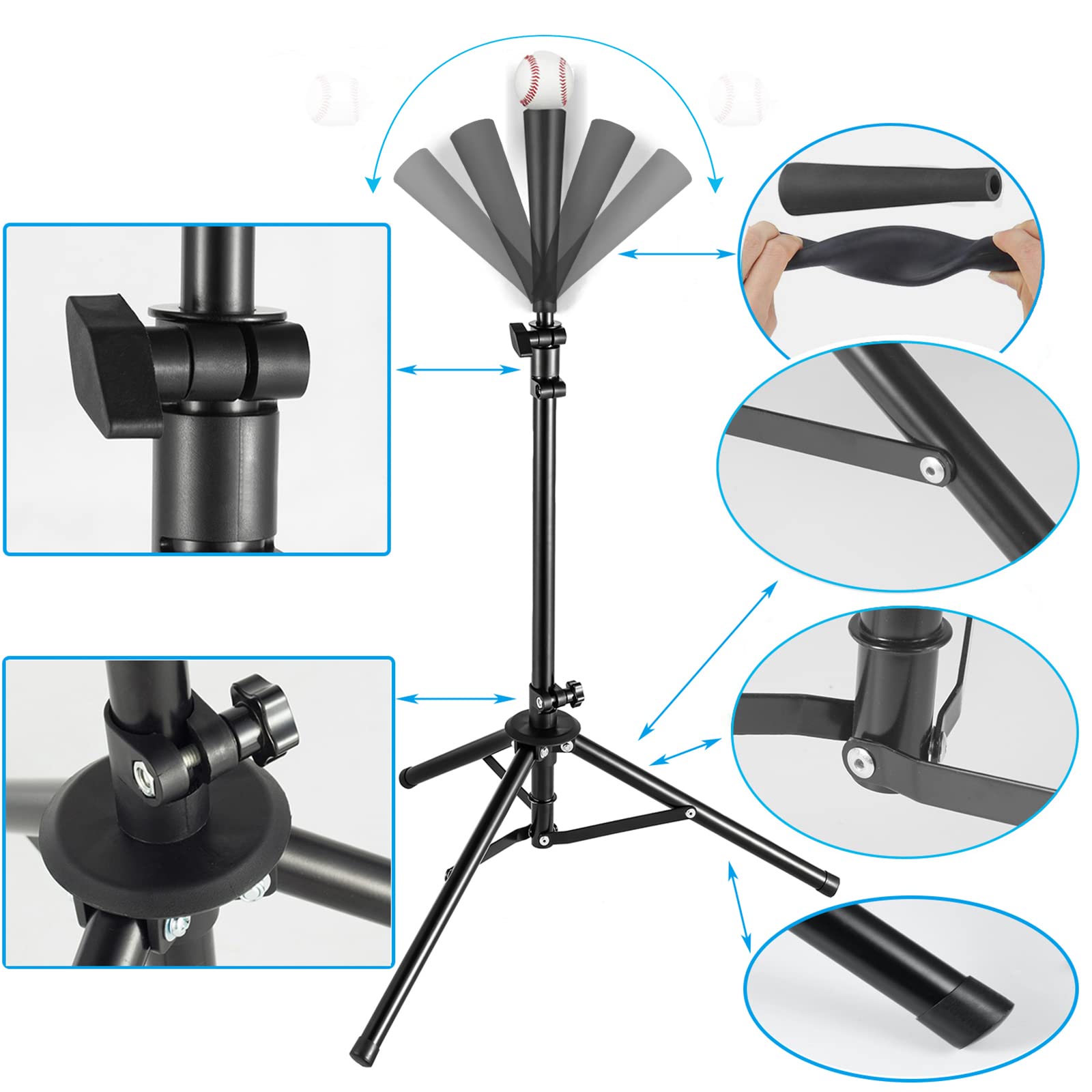 Adjustable Baseball & Softball Batting Tee – Tripod Stand with Rubber Top & Carry Bag