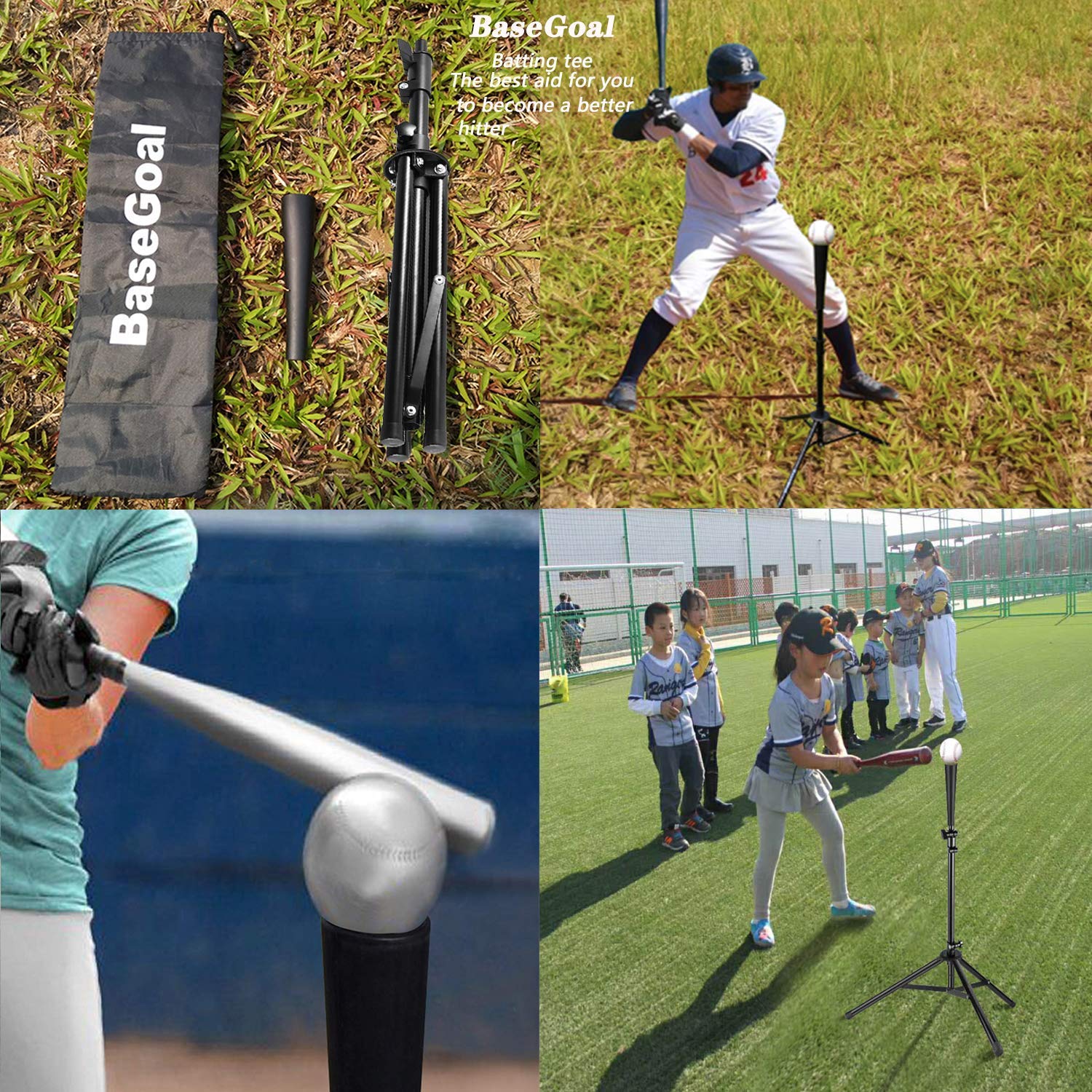 Adjustable Baseball & Softball Batting Tee – Tripod Stand with Rubber Top & Carry Bag